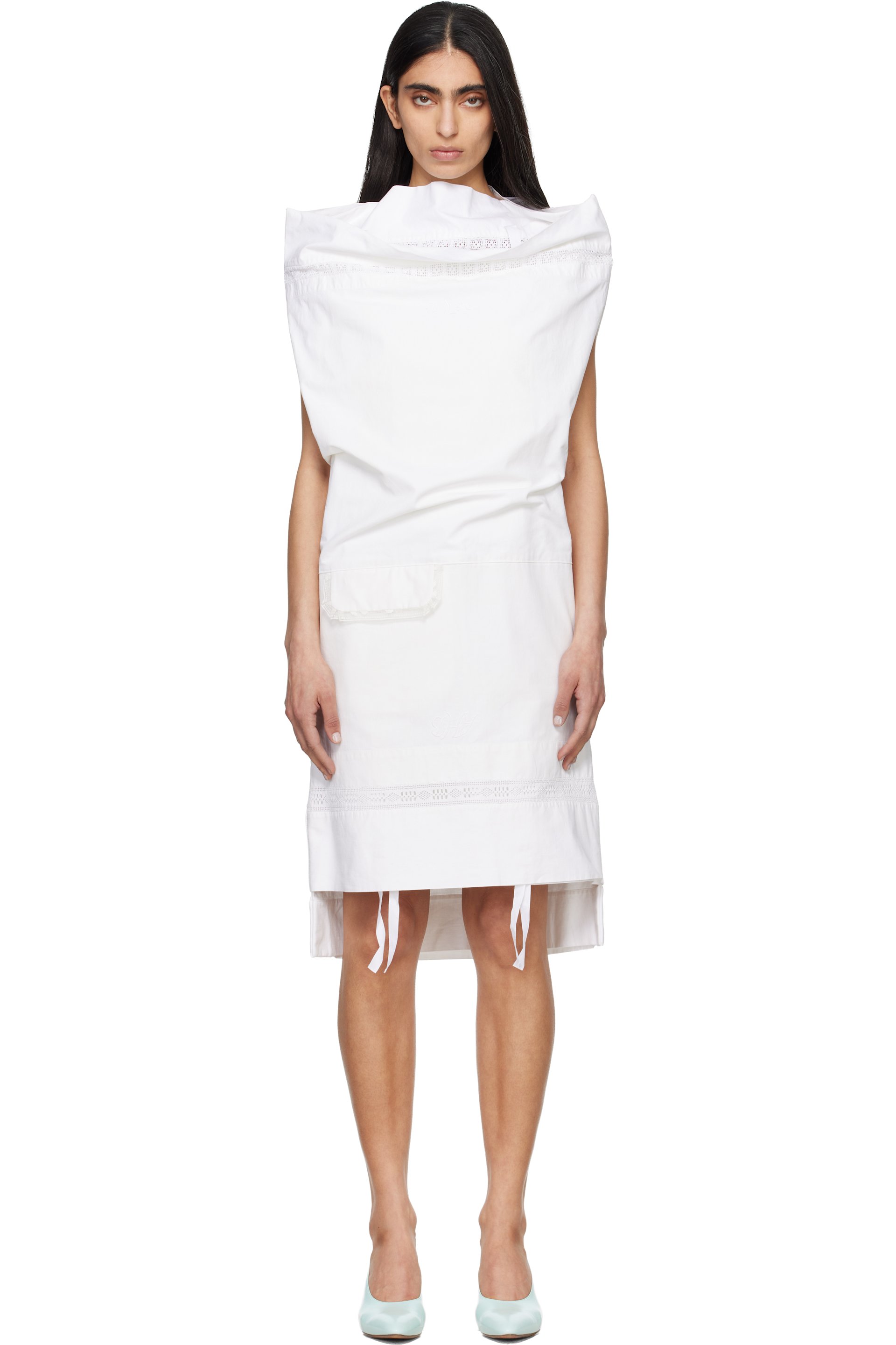 HODAKOVA - Robe midi de style taie d'oreiller blanche
