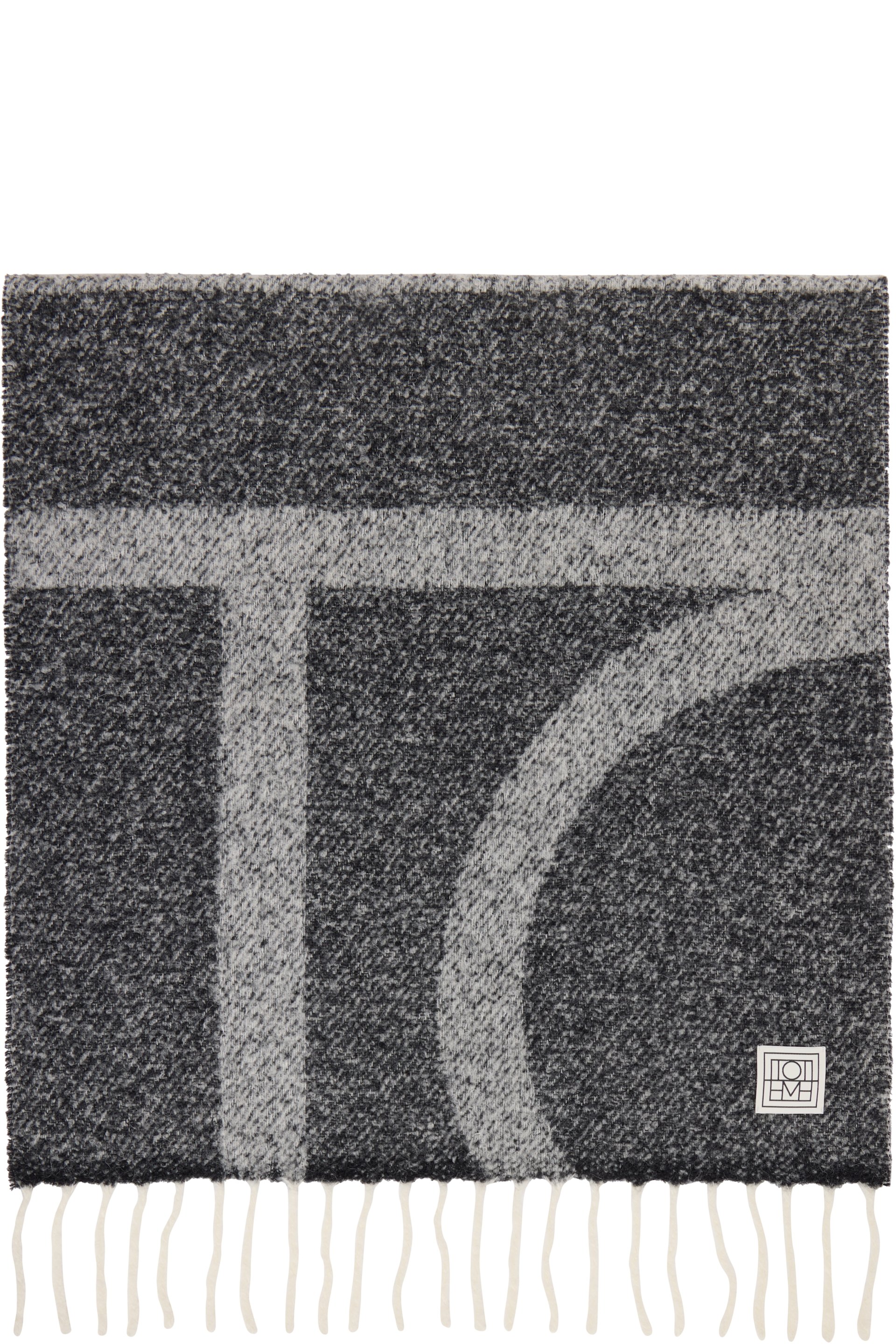 TOTEME - Écharpe grise à monogrammes en jacquard