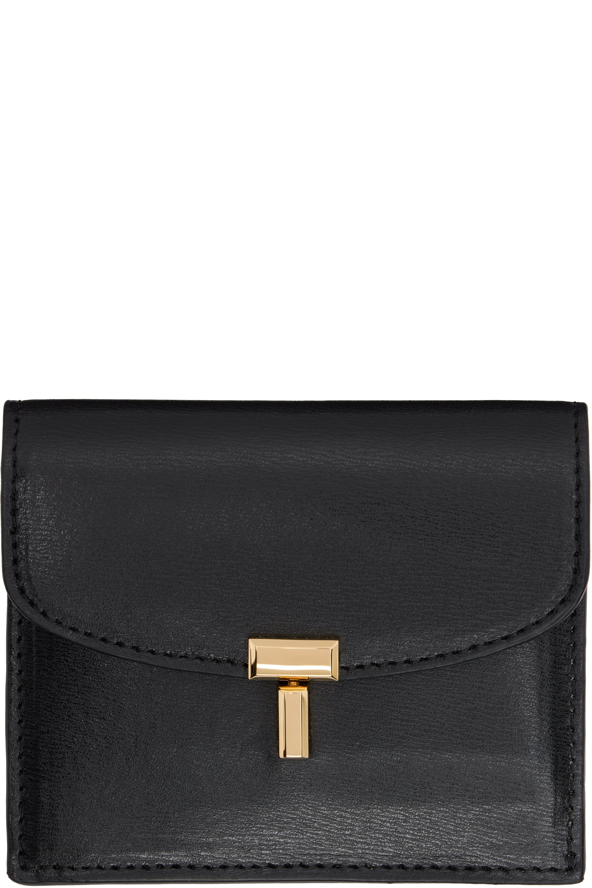 TOTEME - Porte-carte noir en cuir à fermoir à verrou tournant en T