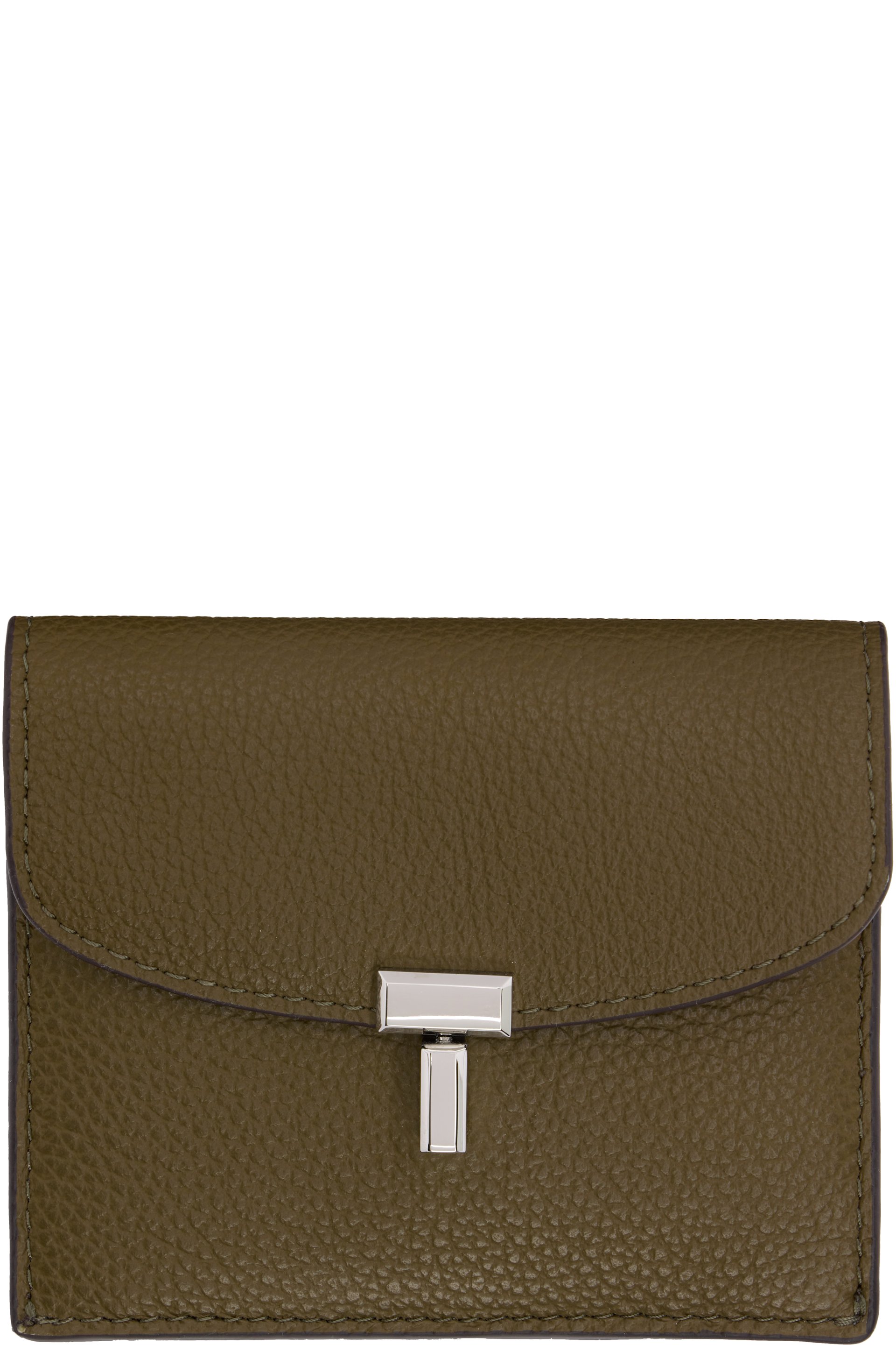 TOTEME - Porte-carte taupe en cuir grainé à fermoir à verrou tournant en T