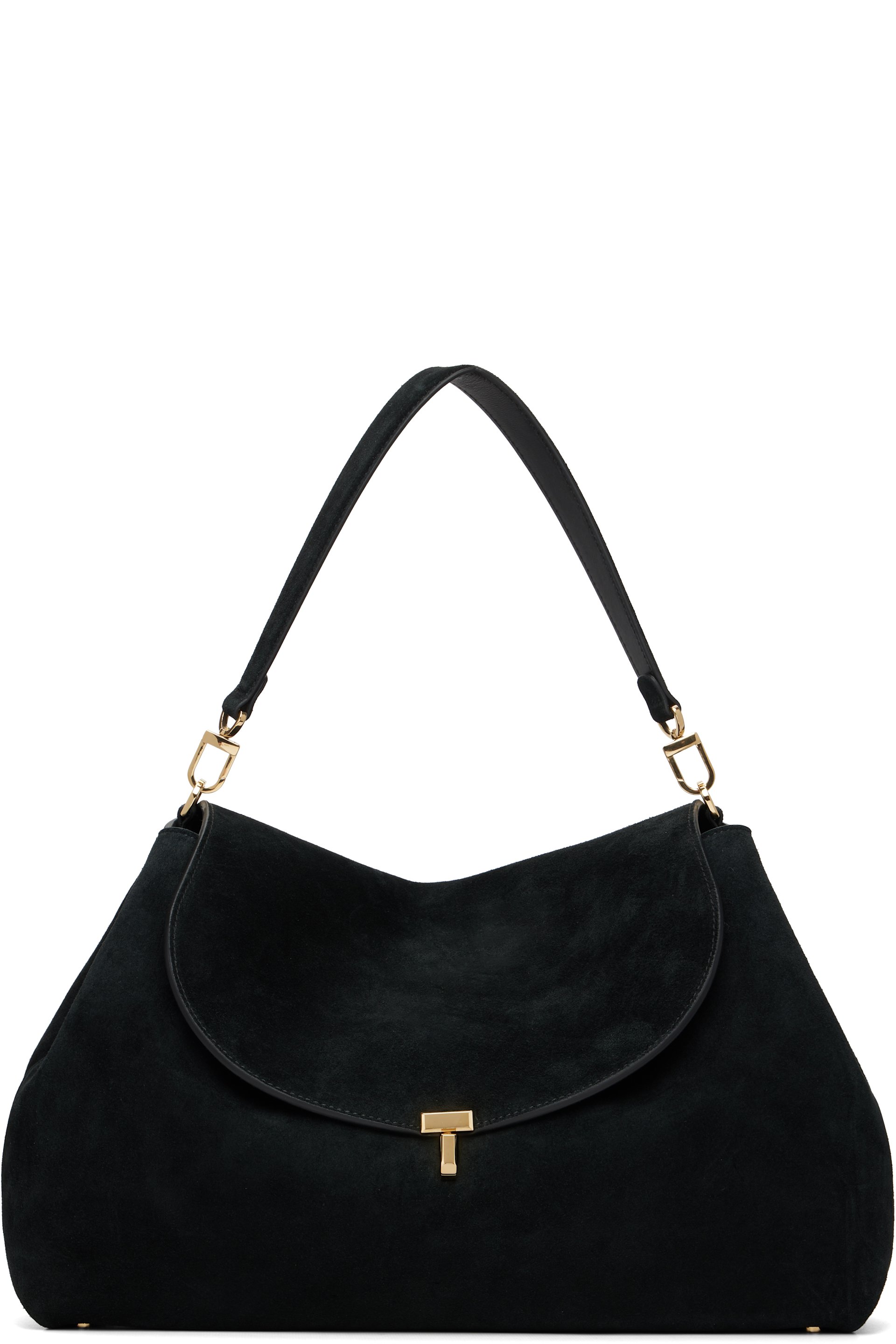 TOTEME - Sac noir en suède à fermoir à verrou tournant en T