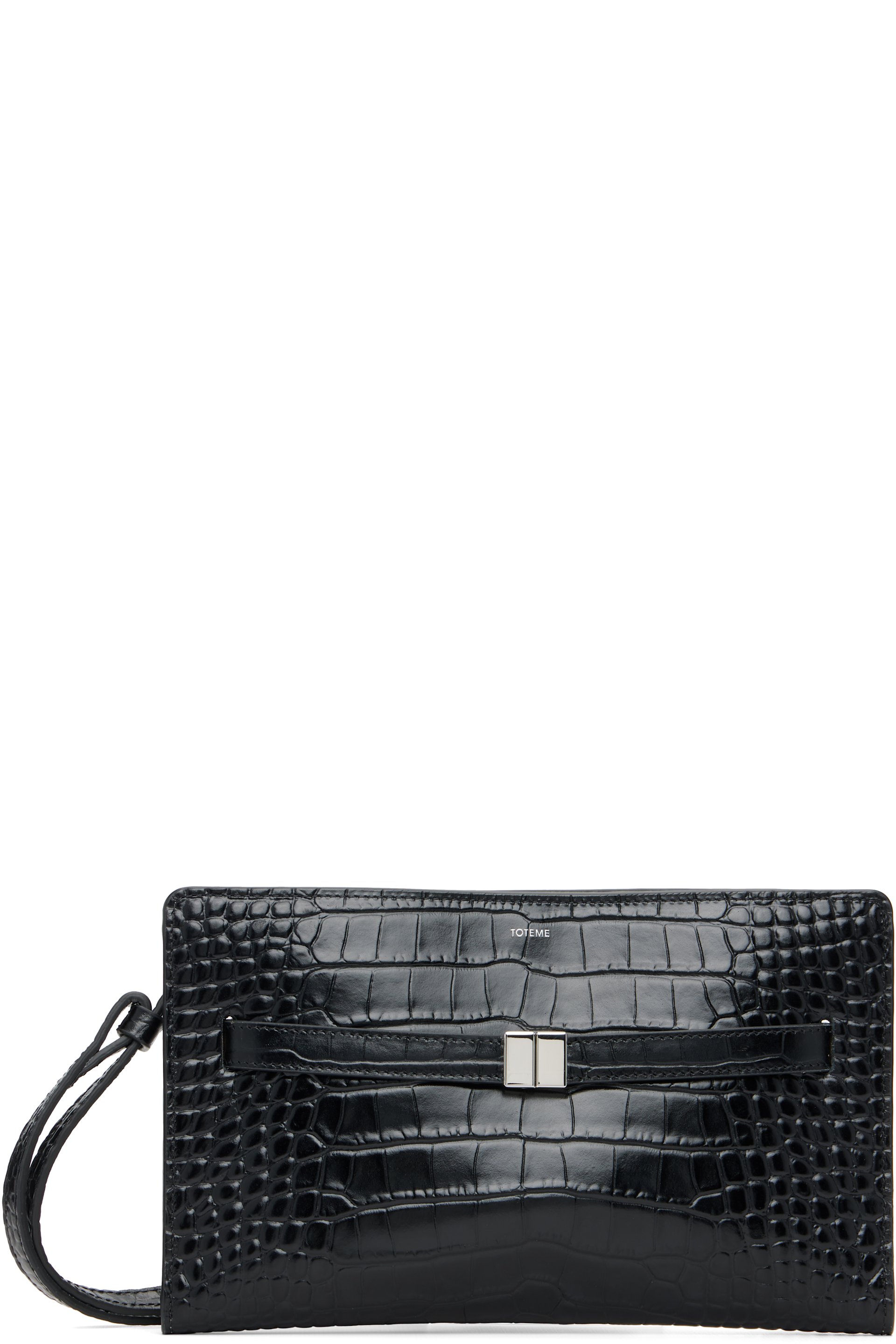 TOTEME - Sac à bandoulière noir en cuir gaufré façon croco à sangle de style ceinture