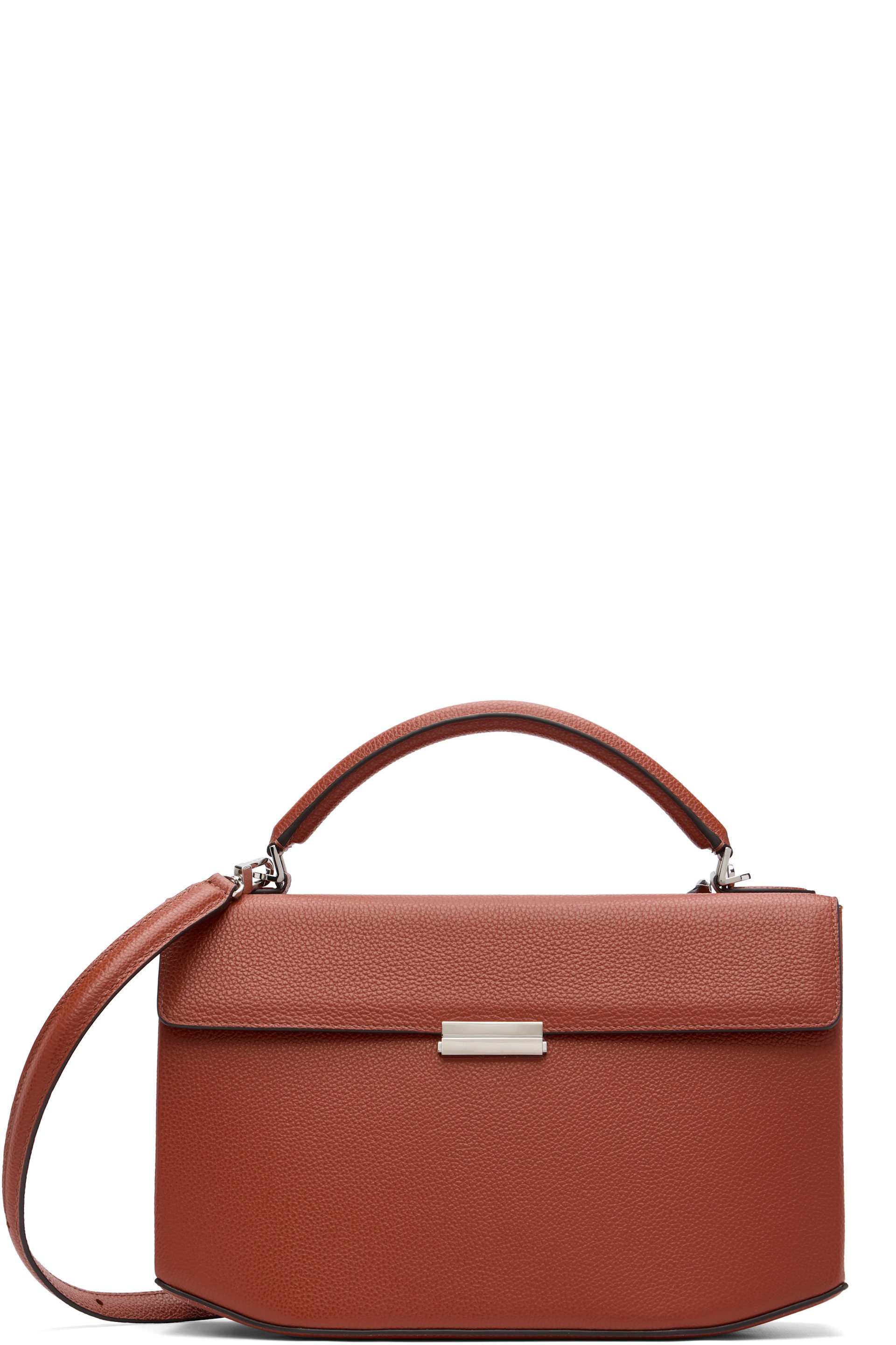 TOTEME - Sac à main brun en cuir grainé à rabat à boucle rapide