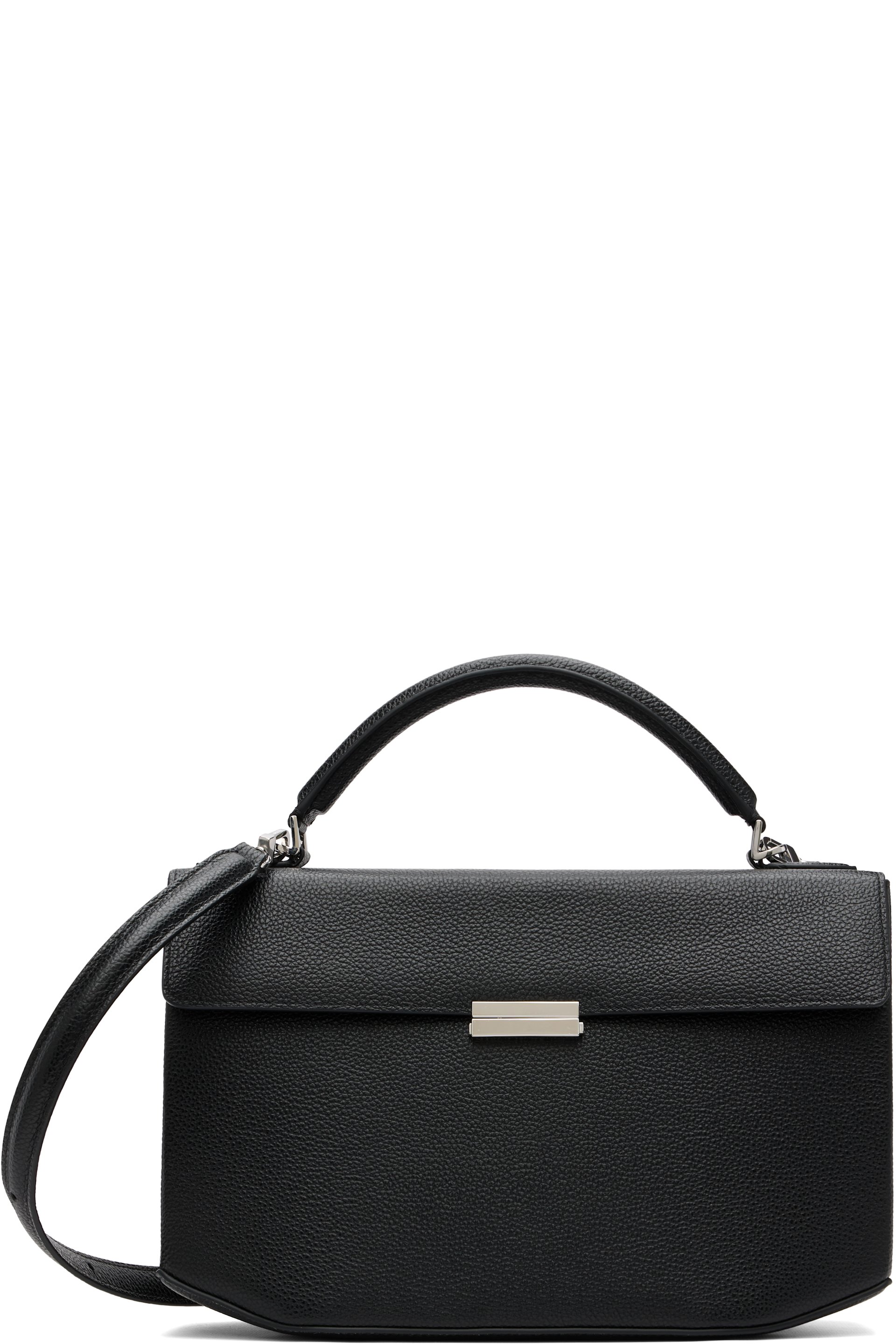 TOTEME - Sac à main noir en cuir grainé à rabat à boucle rapide