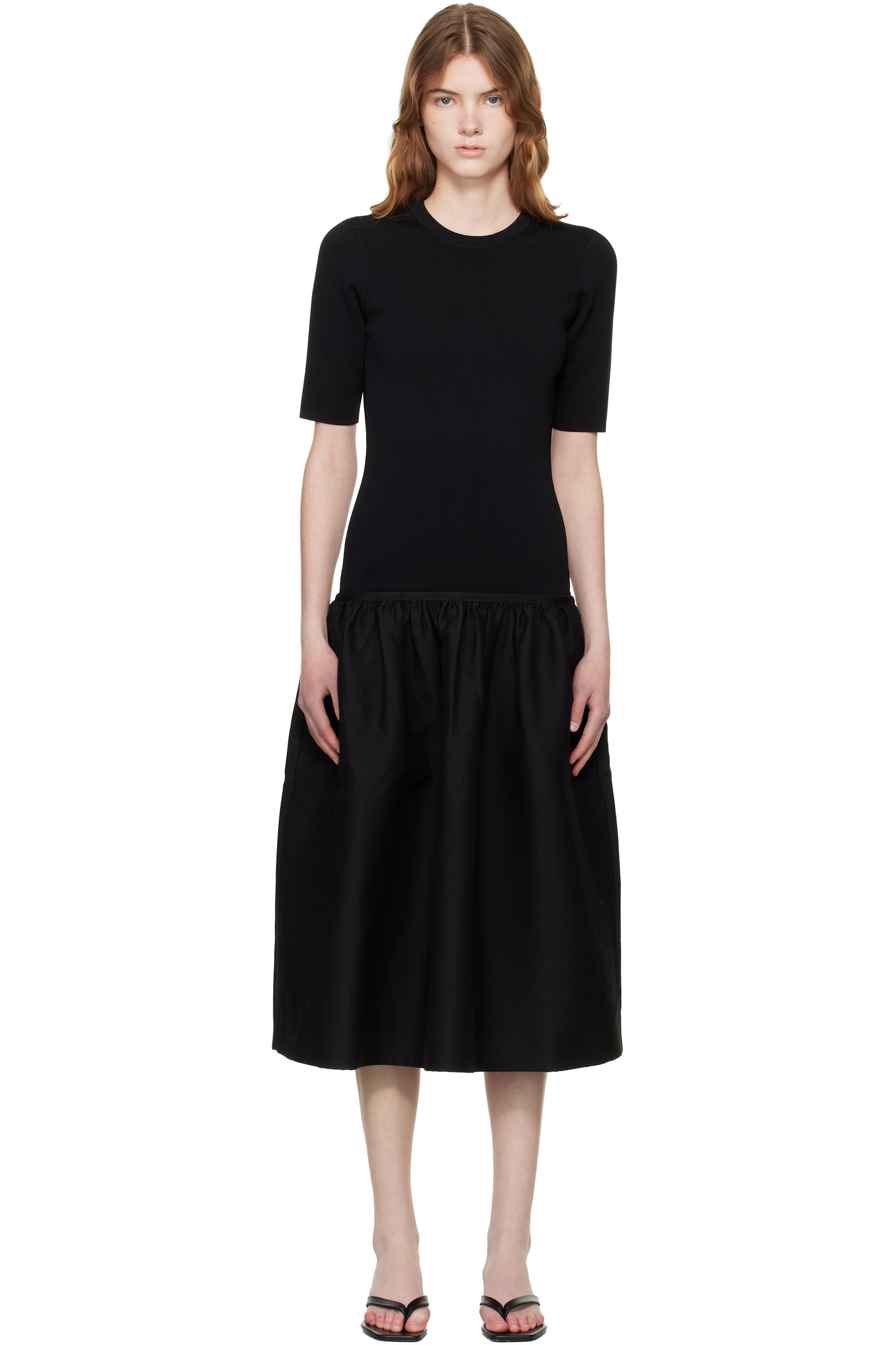 TOTEME - Robe midi de style t-shirt Twinflower noire