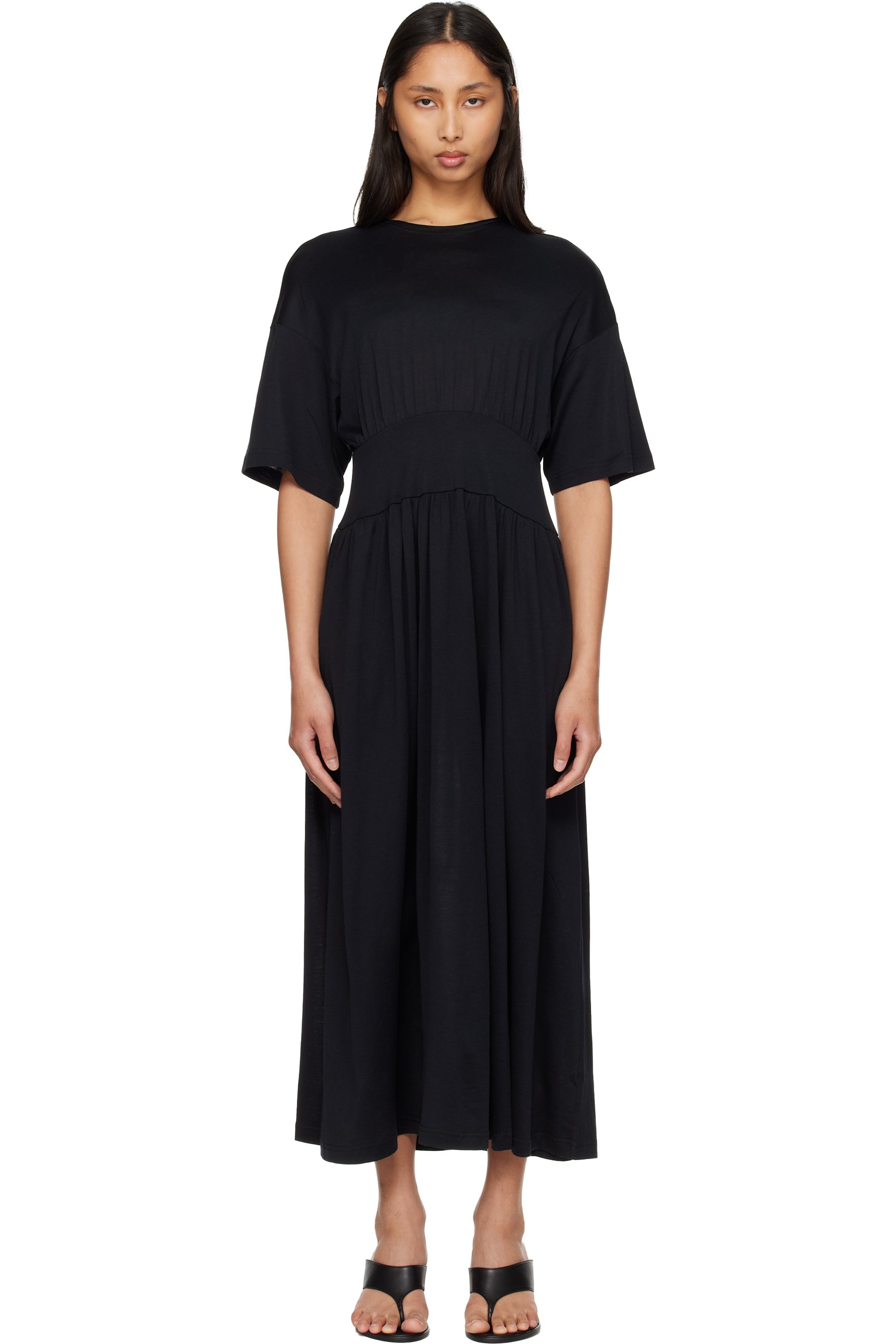TOTEME - Black Cotton Silk Tee Midi Dress