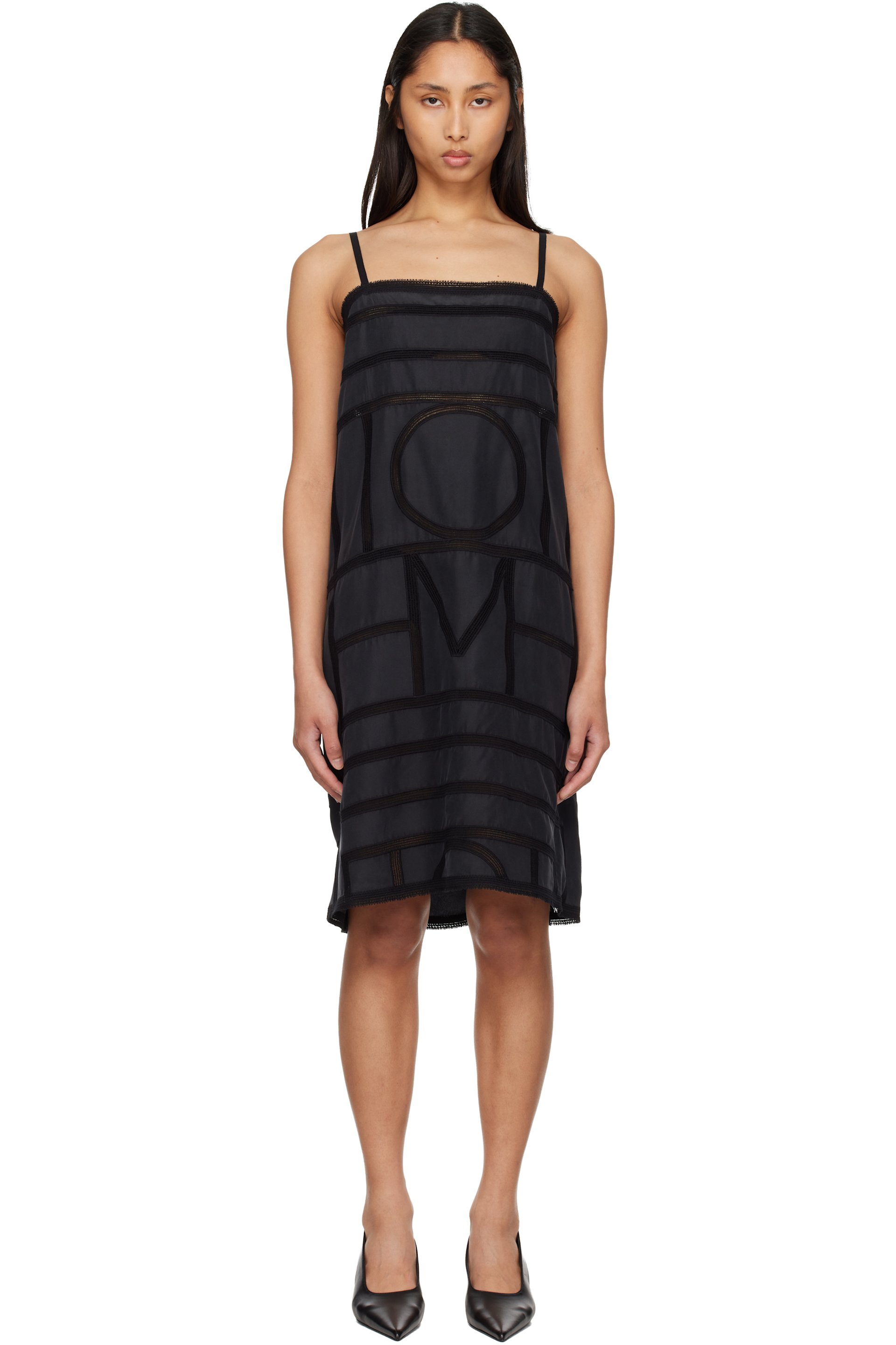 TOTEME - Black Monogram Silk Midi Dress