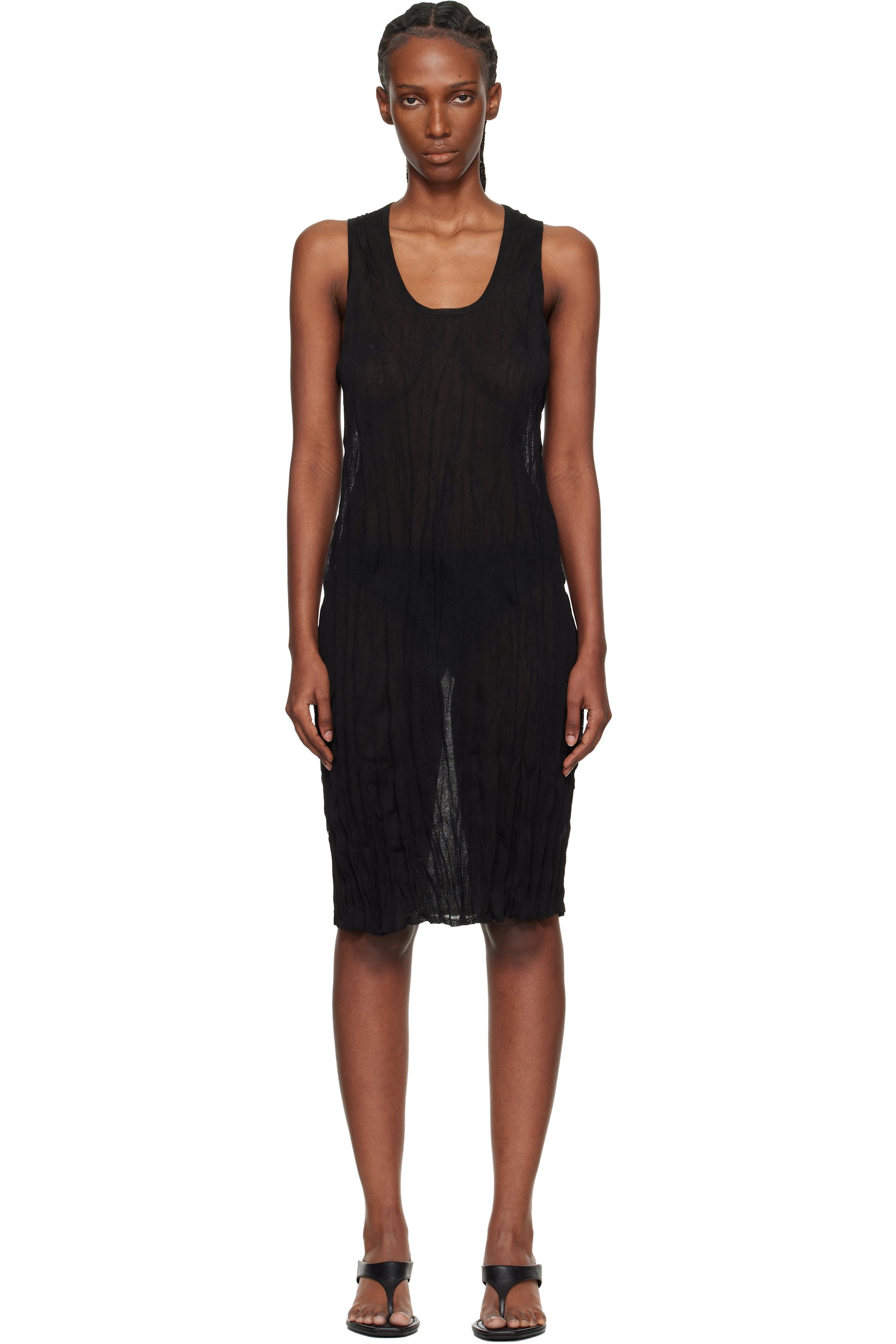 TOTEME - Robe débardeur midi noire en tricot froissé