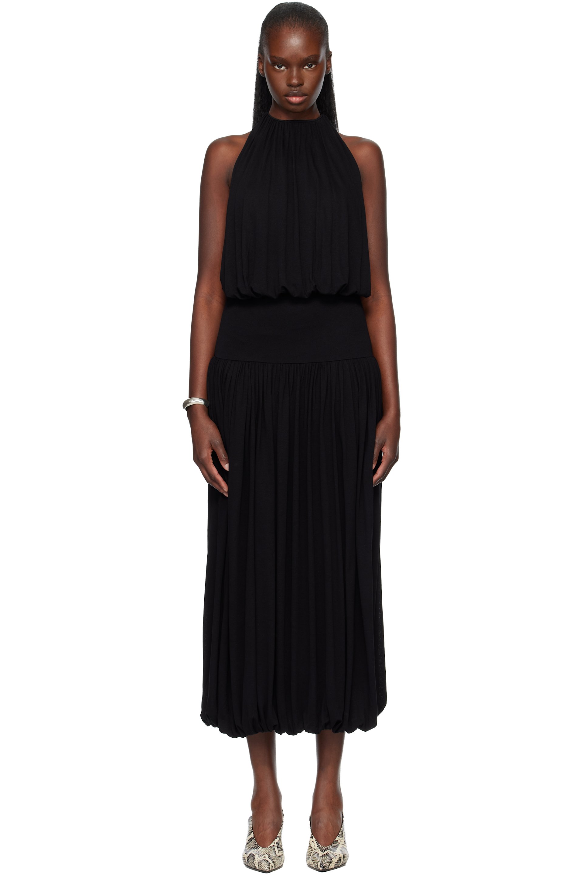 TOTEME - Black Soft Gathered Midi Dress