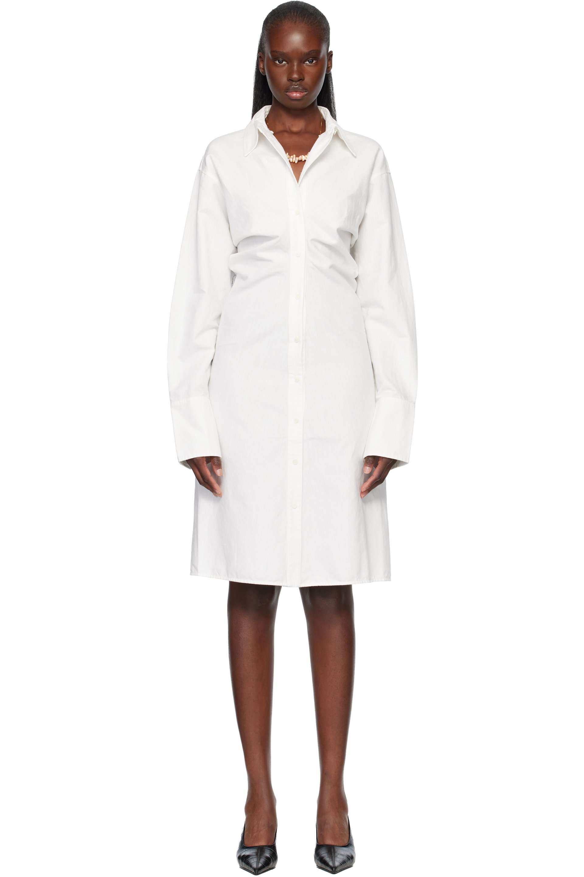 TOTEME - Robe chemise midi décontractée blanc cassé en coton