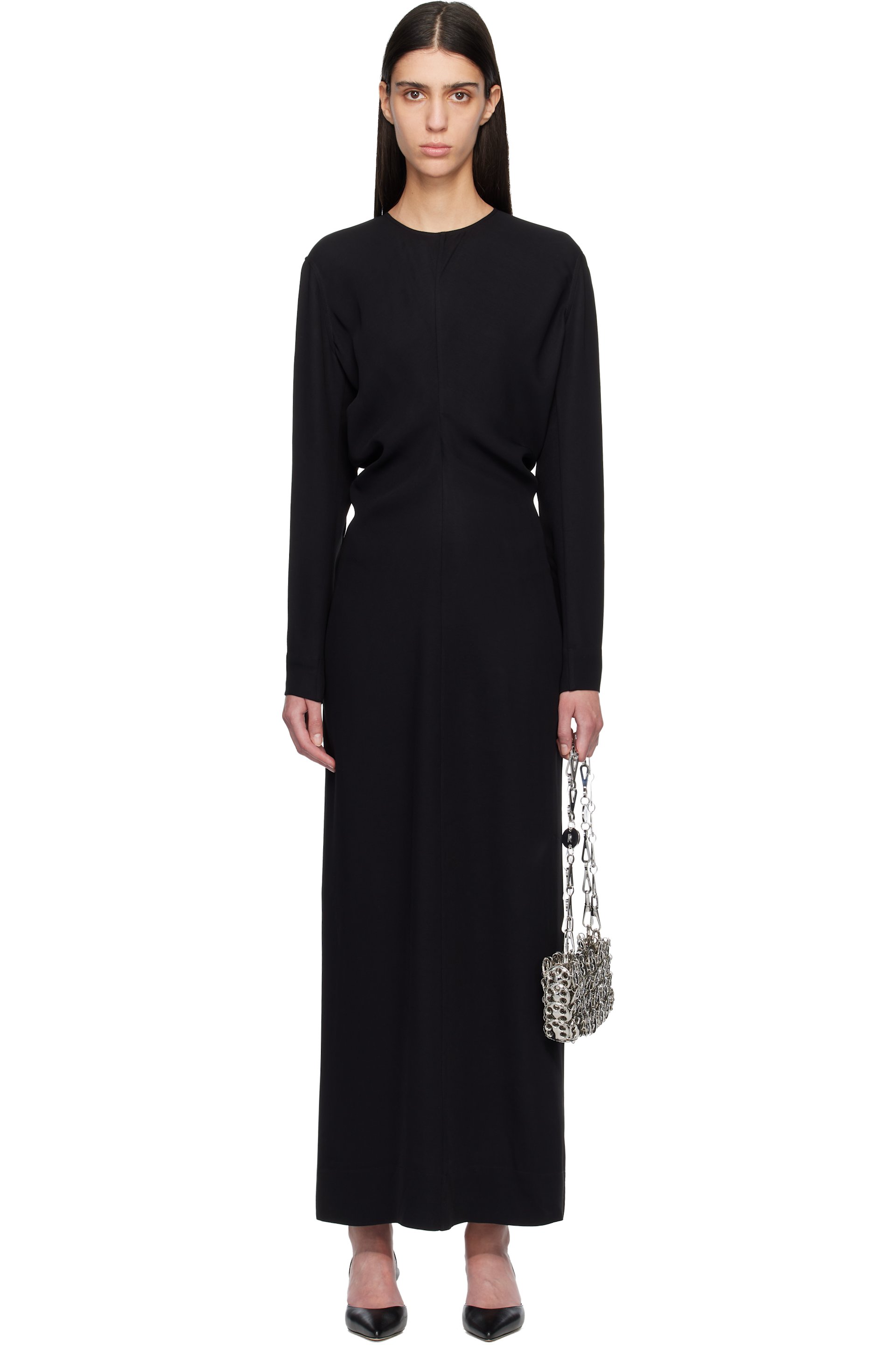 TOTEME - Black Long-Sleeve Slouch Waist Maxi Dress
