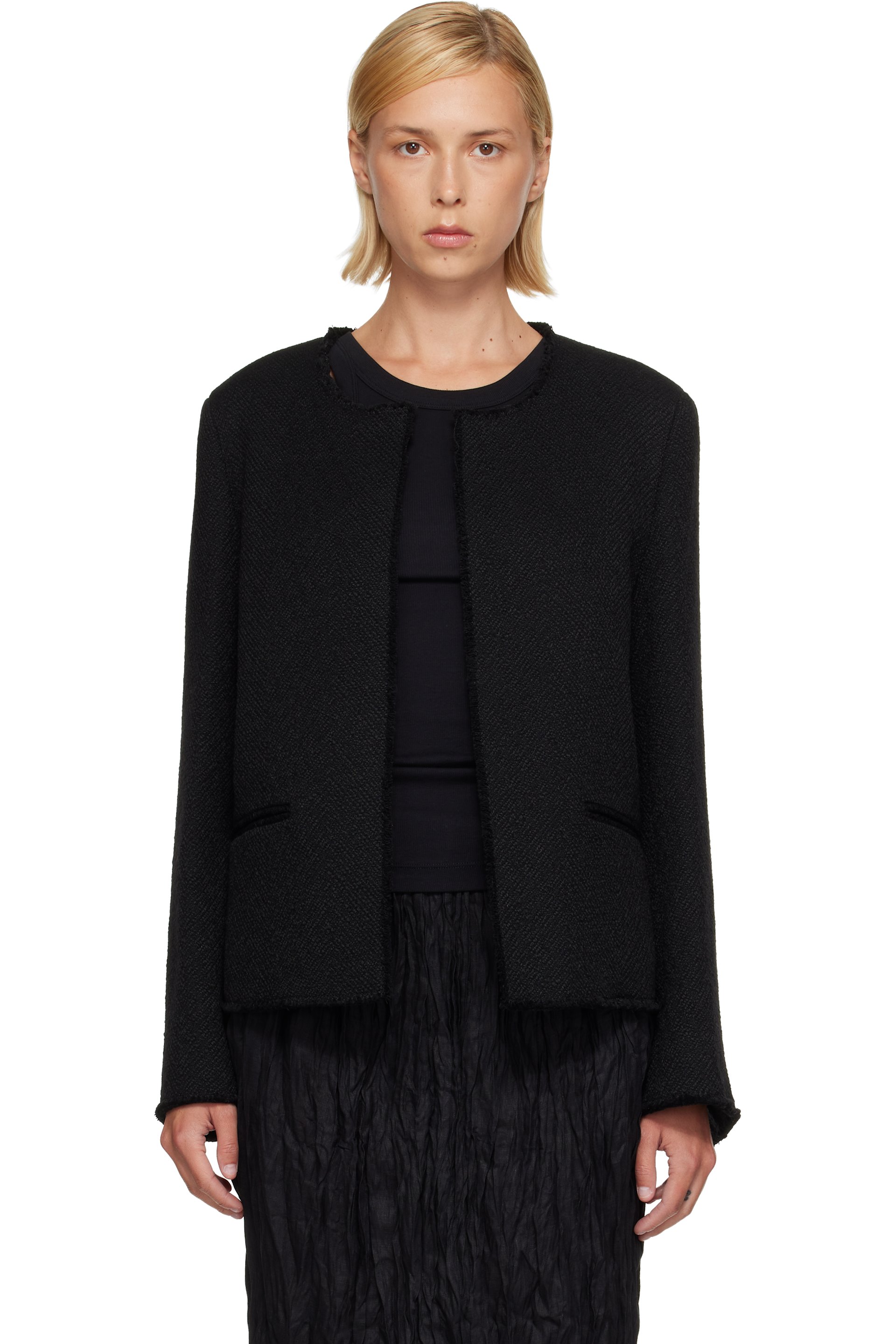 TOTEME - Black Open-Front Bouclé Blazer