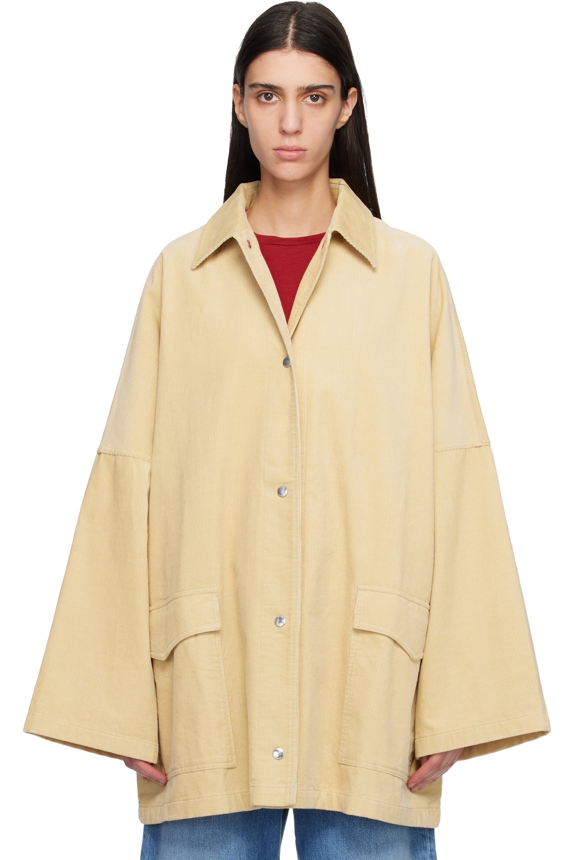 TOTEME - Blouson ouvrier de style surchemise beige en velours côtelé