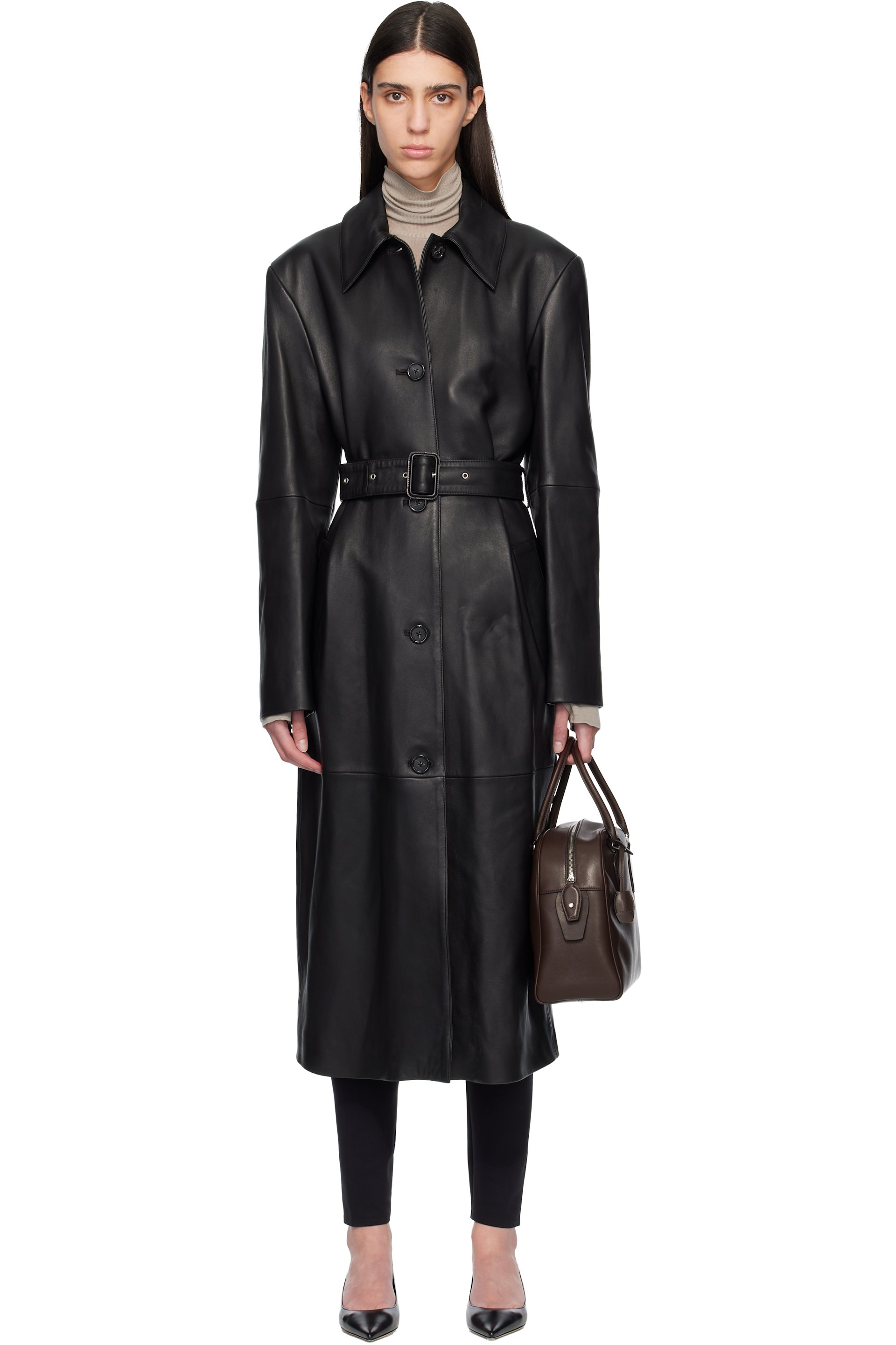TOTEME - Black Belted Leather Coat