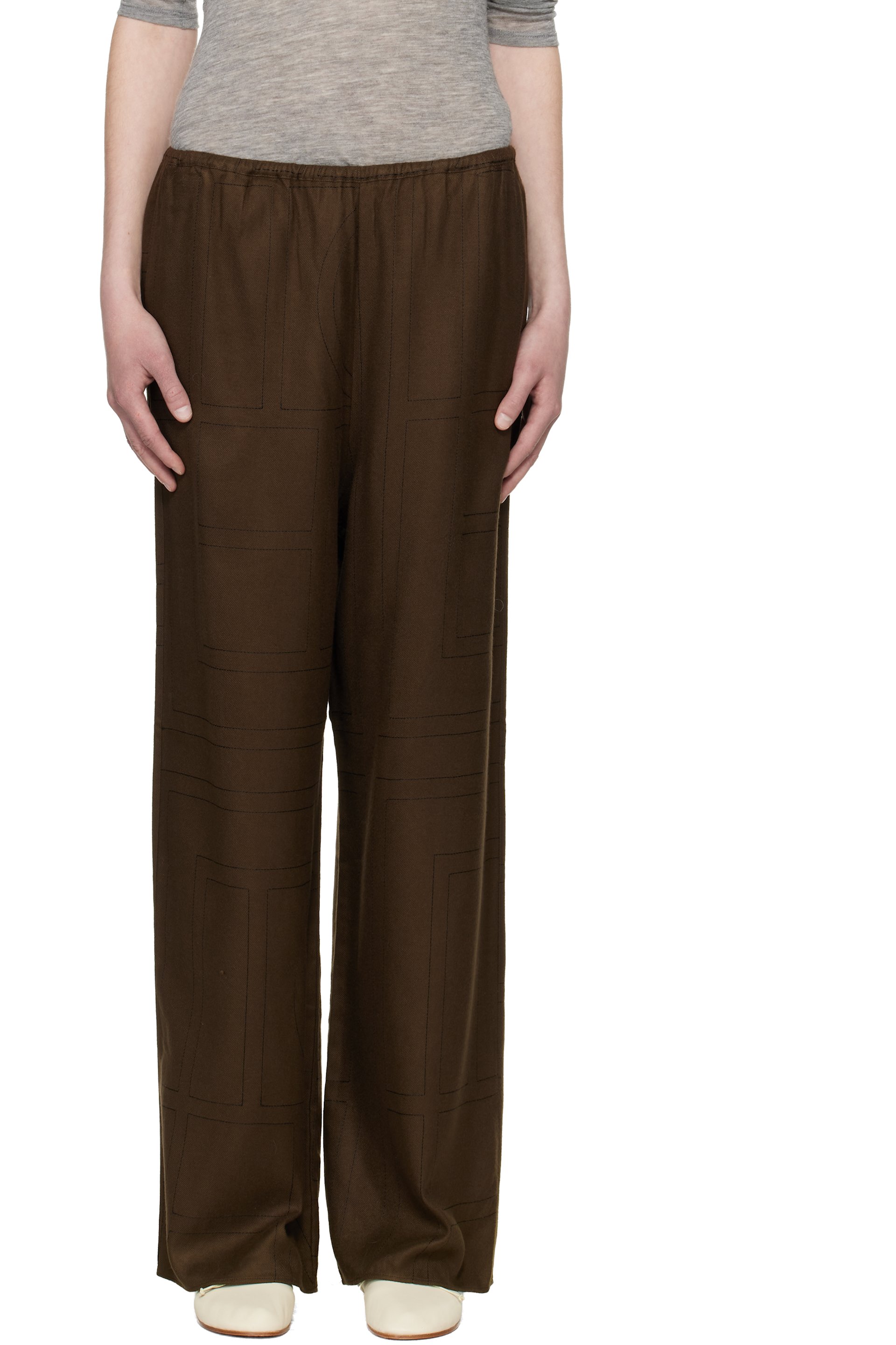 TOTEME - Brown Monogram Flannel Lounge Pants