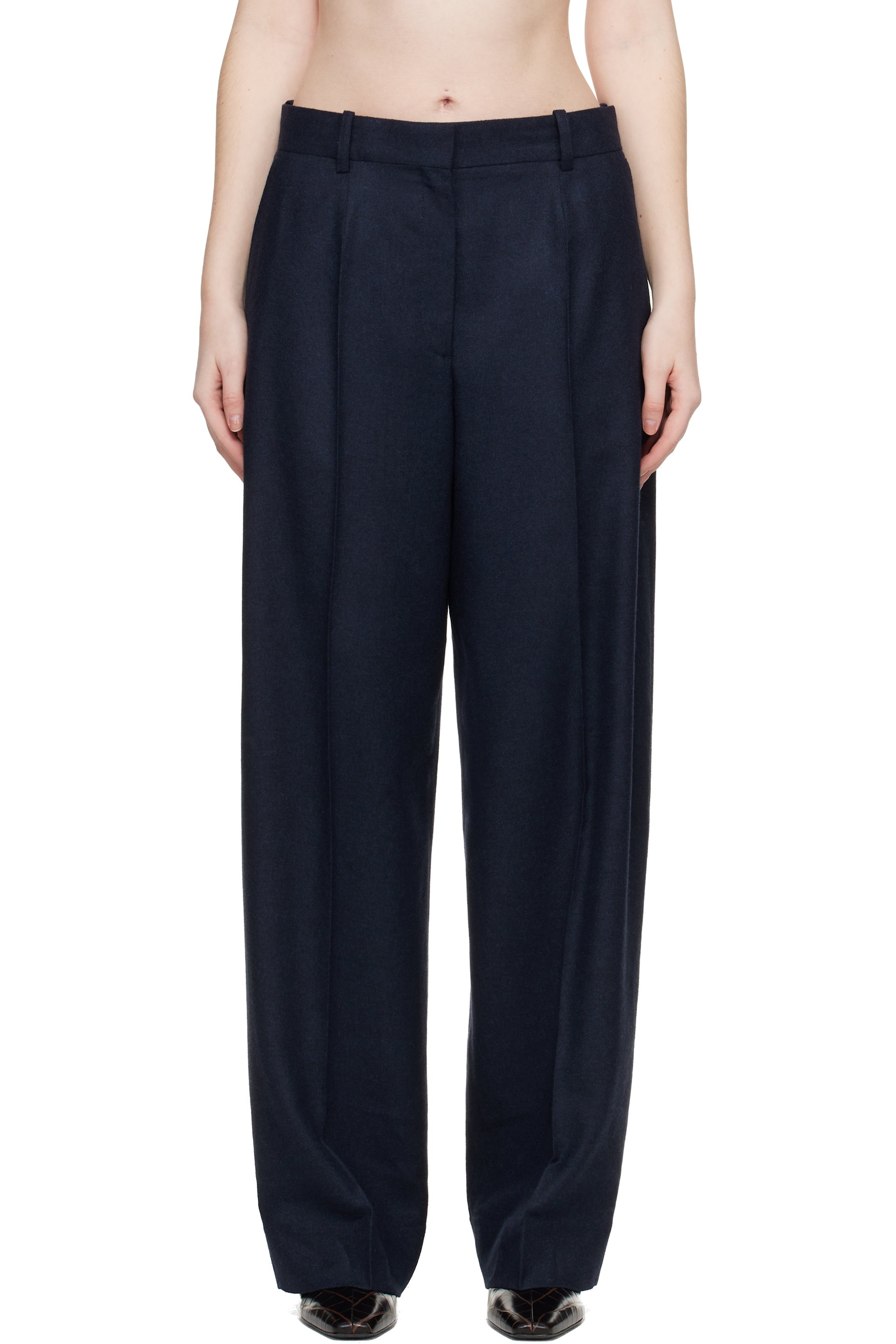 TOTEME - Pantalon ample bleu marine en flanelle
