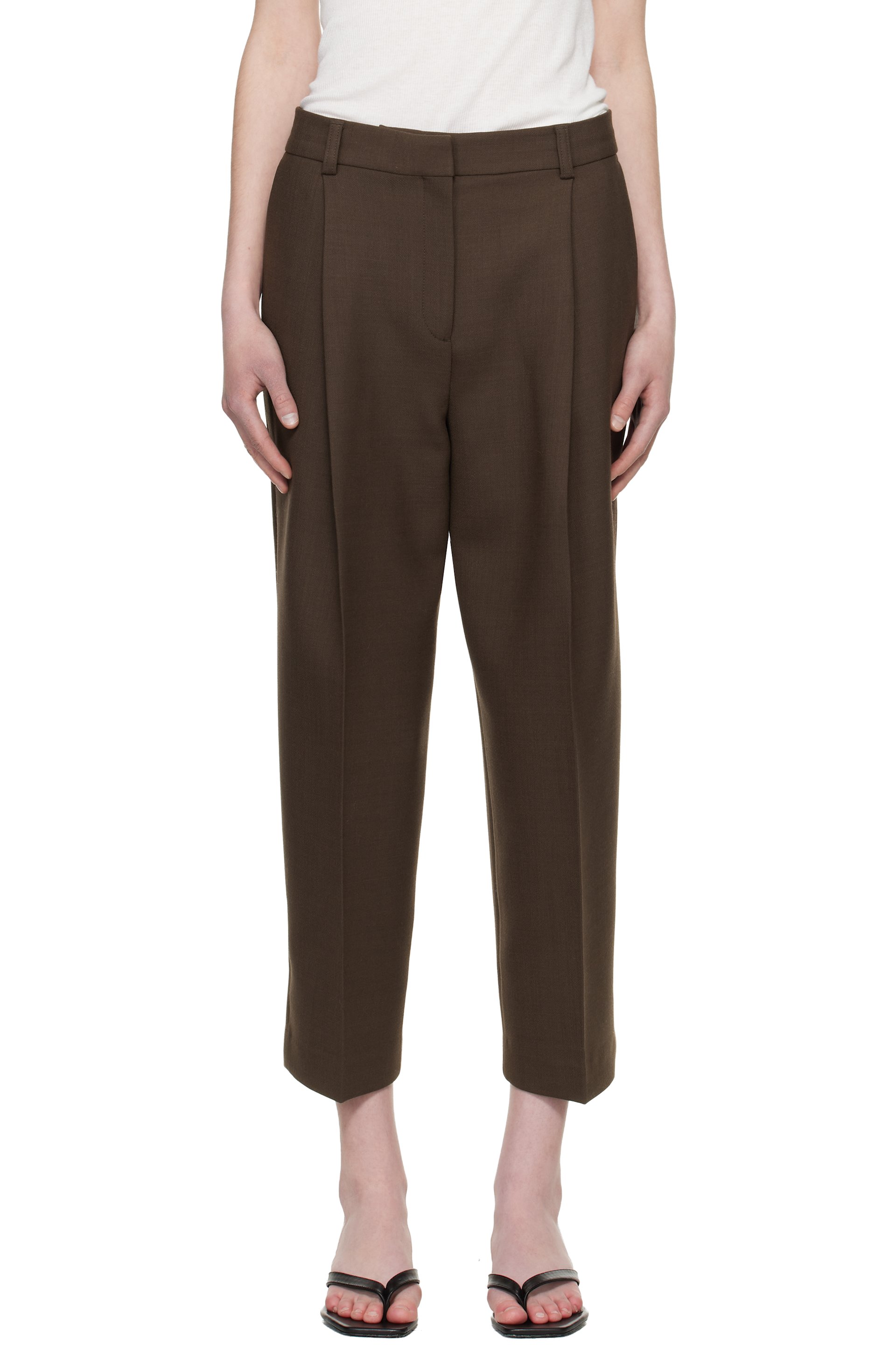 TOTEME - Pantalon droit brun à plis