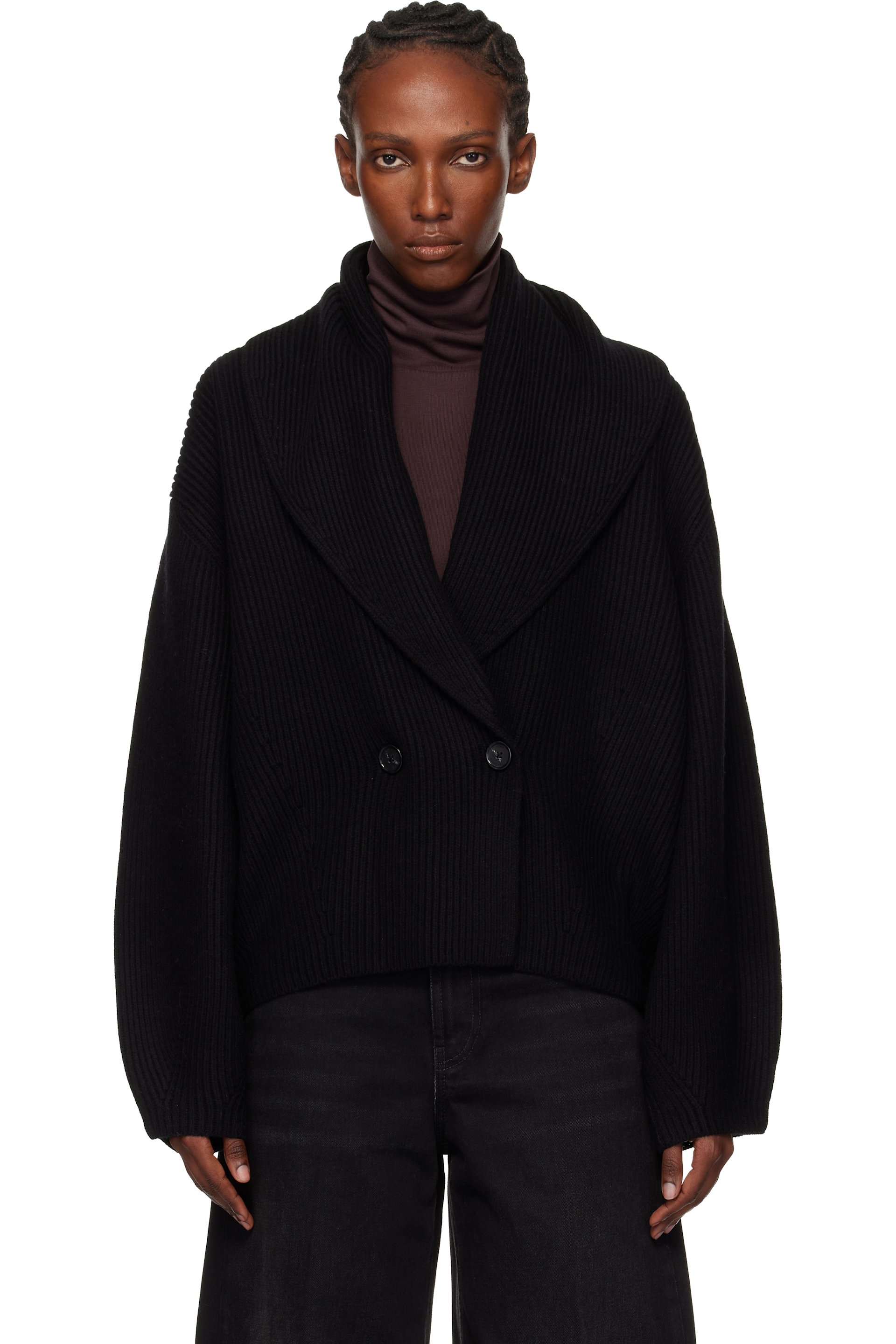 TOTEME - Cardigan noir à revers de style châle