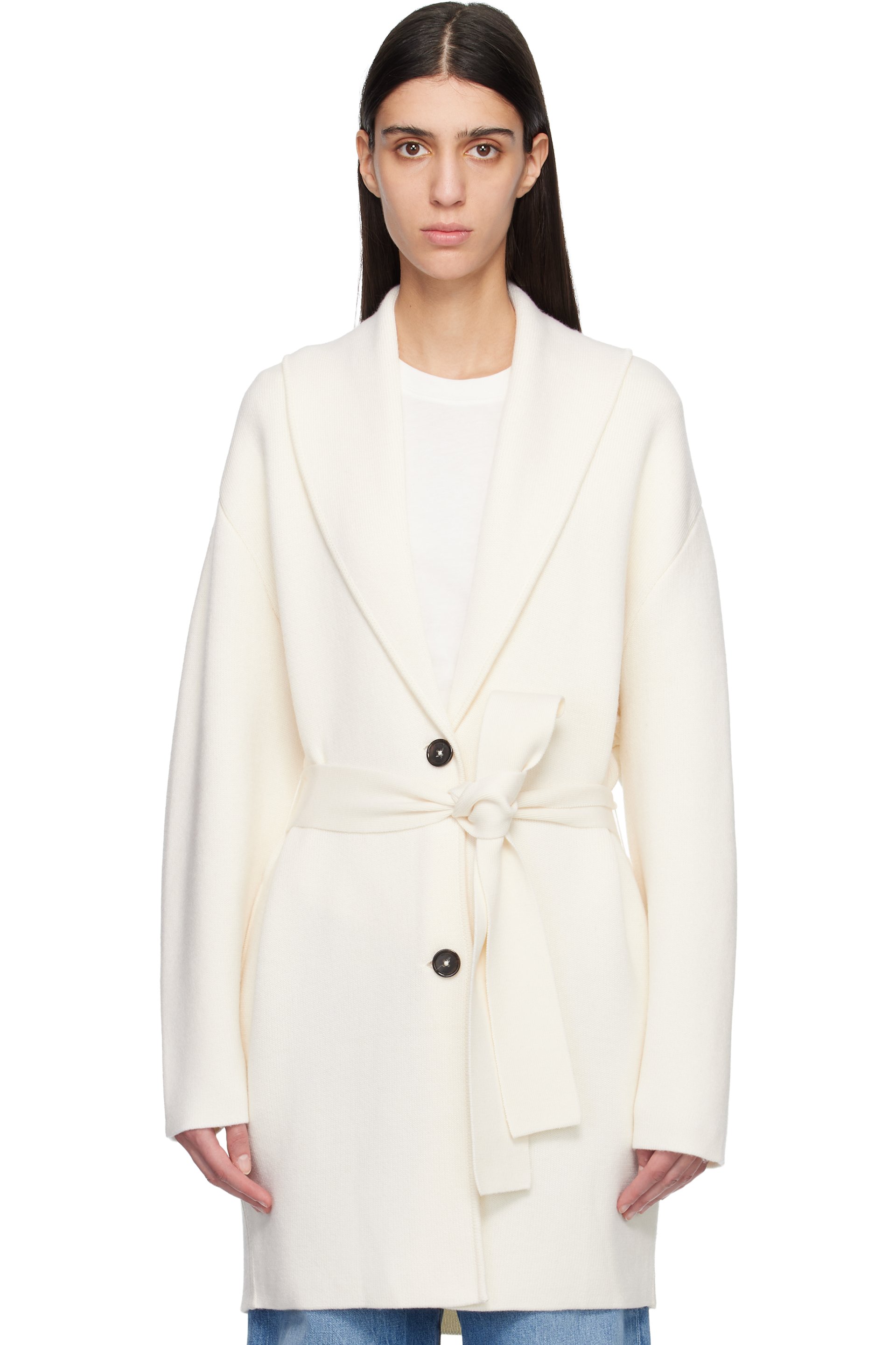TOTEME - Cardigan blanc cassé à revers de style châle