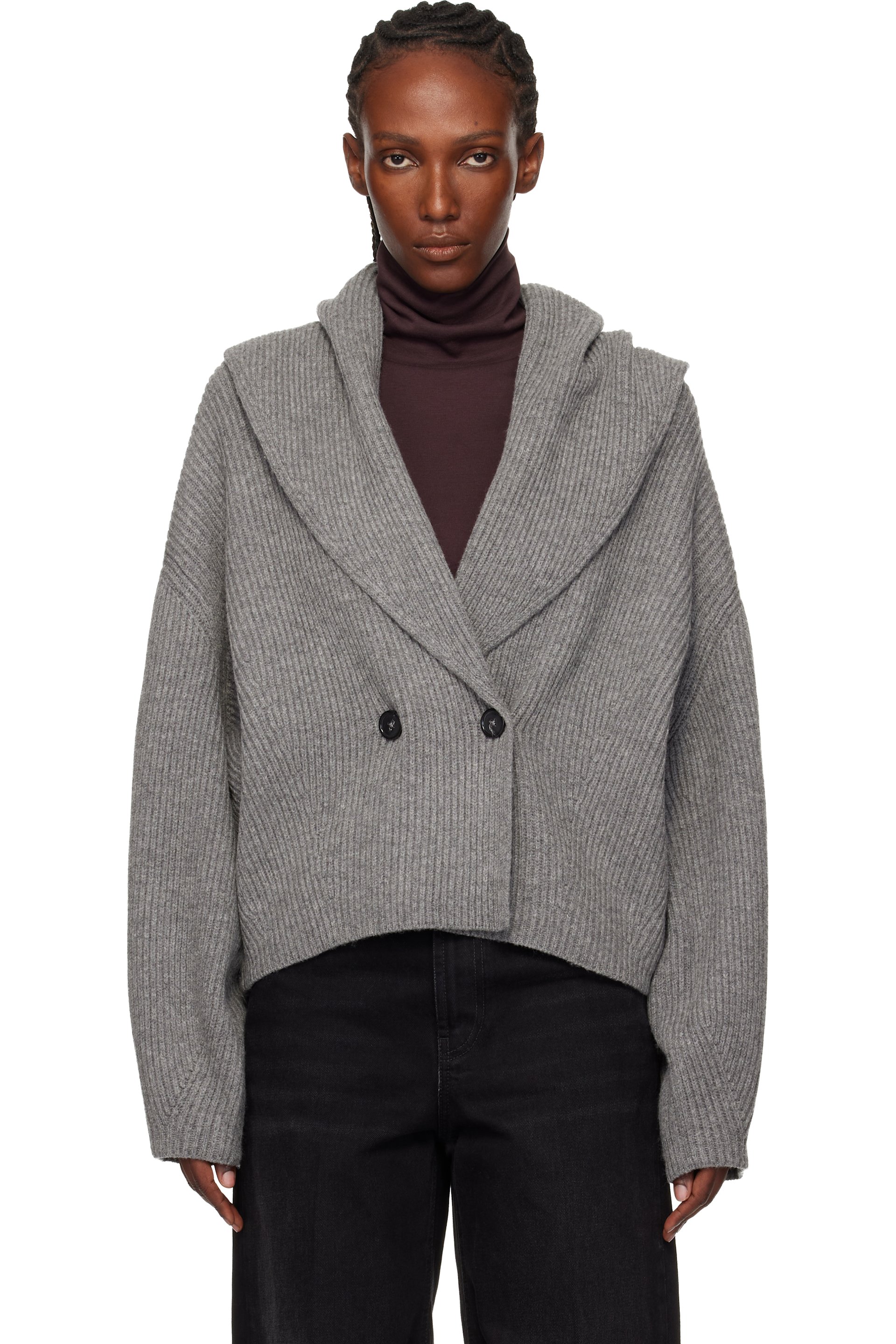 TOTEME - Cardigan gris à revers de style châle