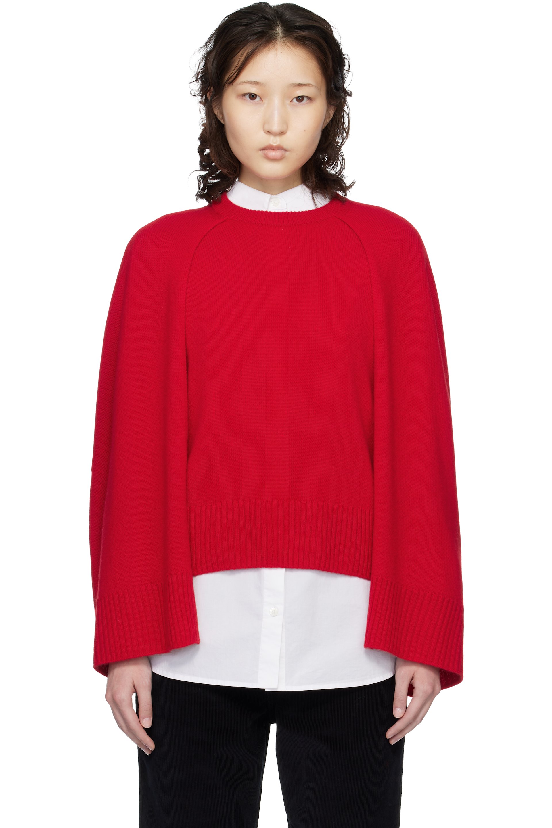 TOTEME - Pull rouge en tricot à empiècement de style cape