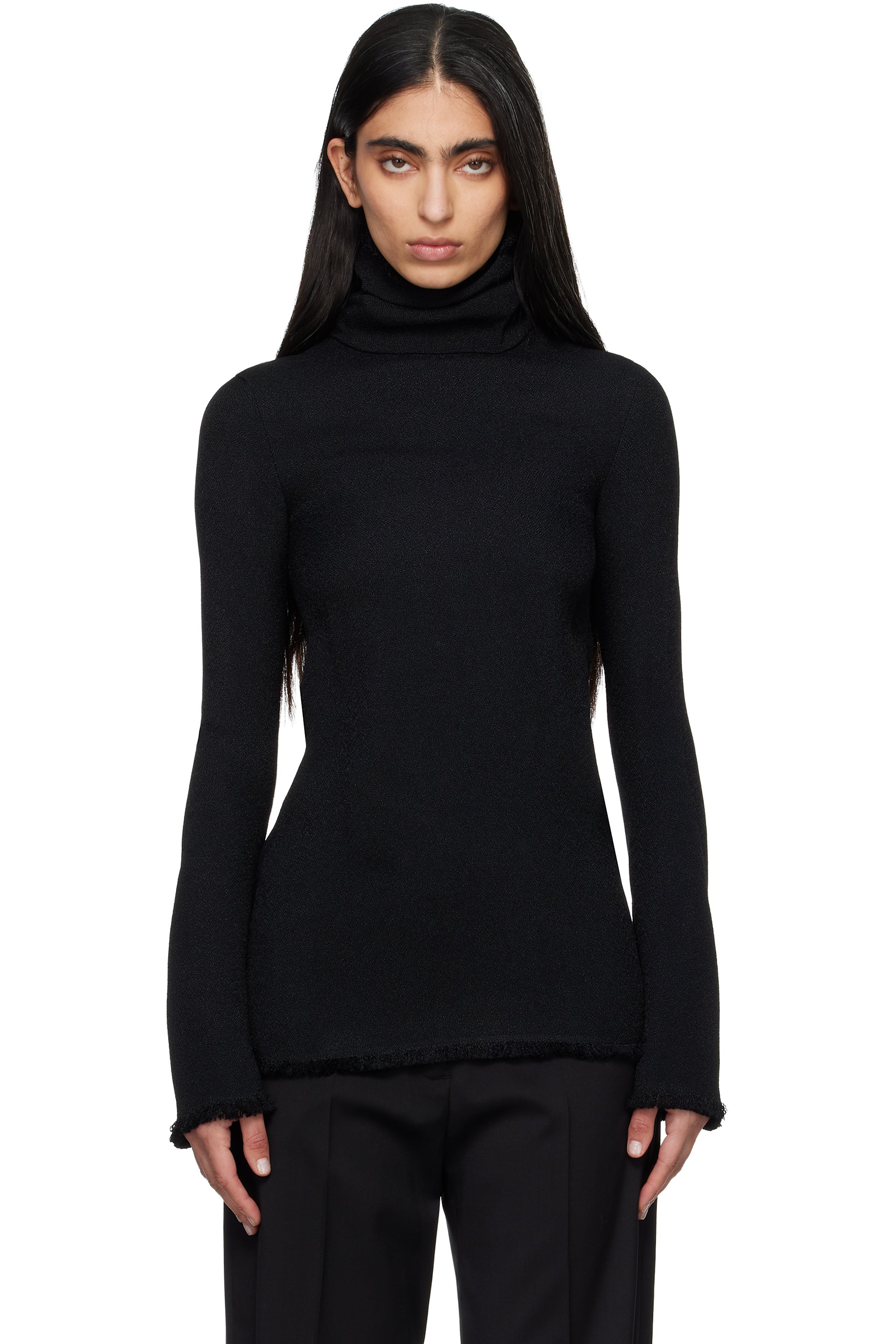 TOTEME - Black Frayed-Edge Slim Top