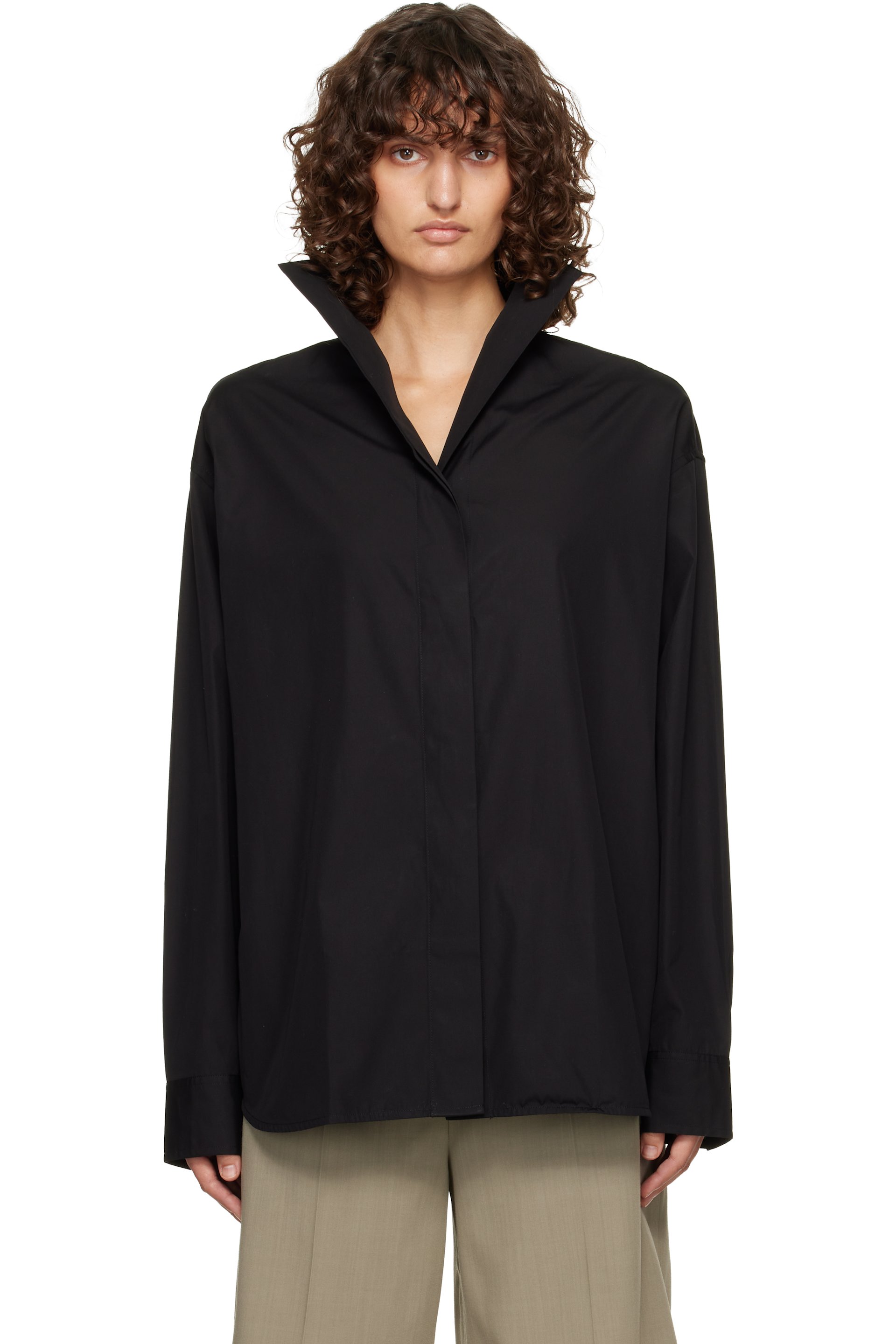 TOTEME: Black Sharp Poplin Shirt | SSENSE