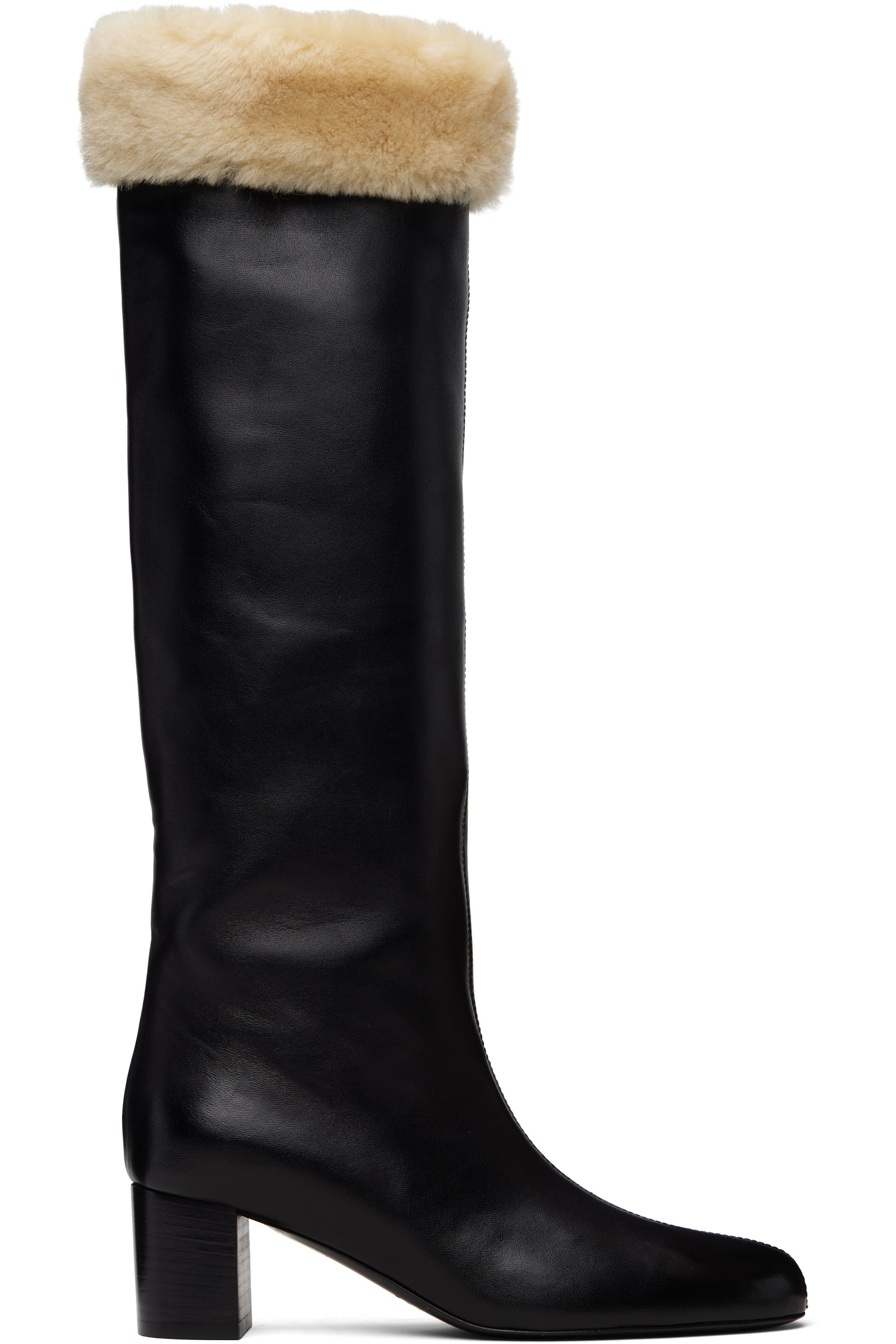 TOTEME - Bottes hautes Downtown noires à doublure en peau retournée