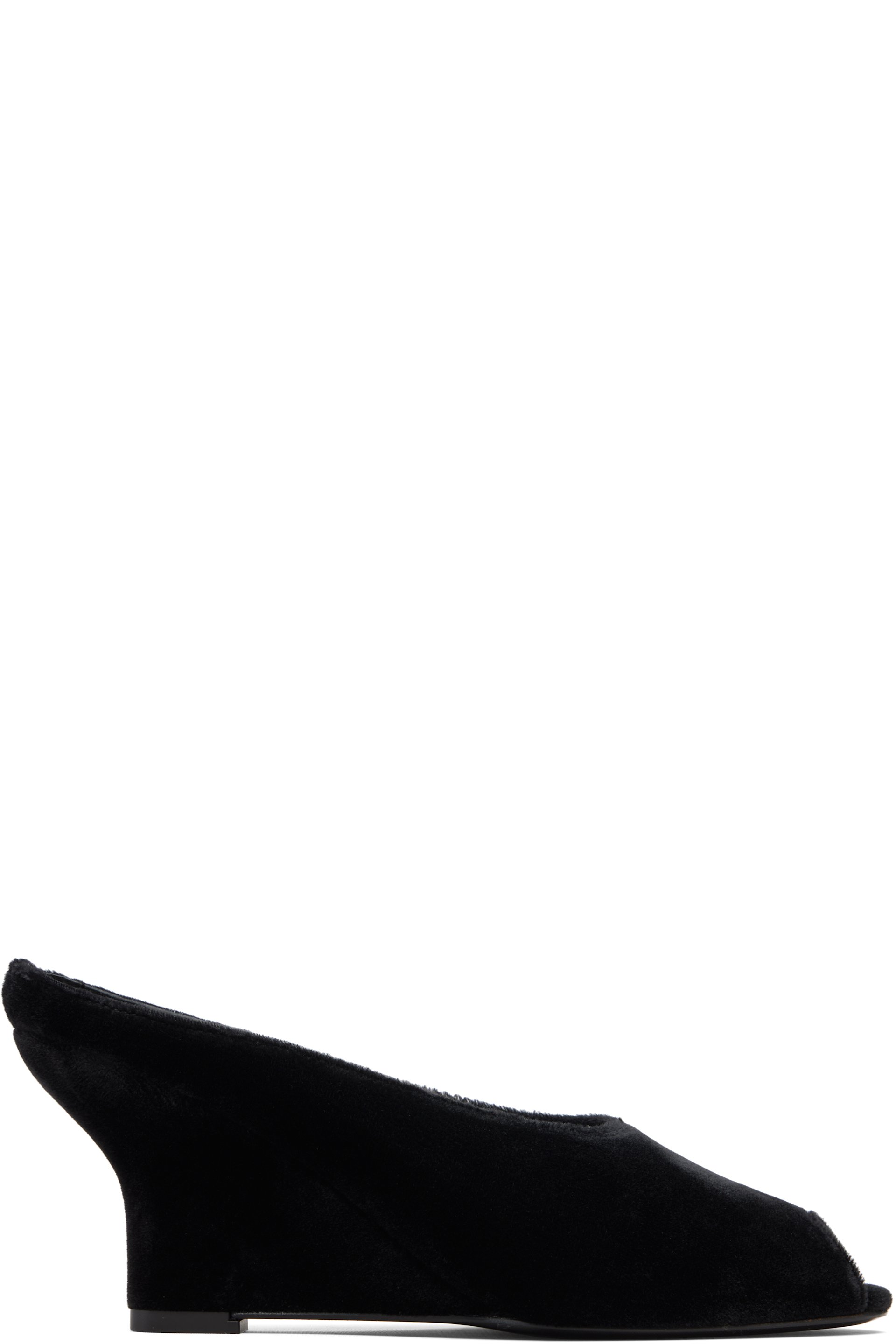 TOTEME - Chaussures à talon compensé noires en velours à bout ouvert