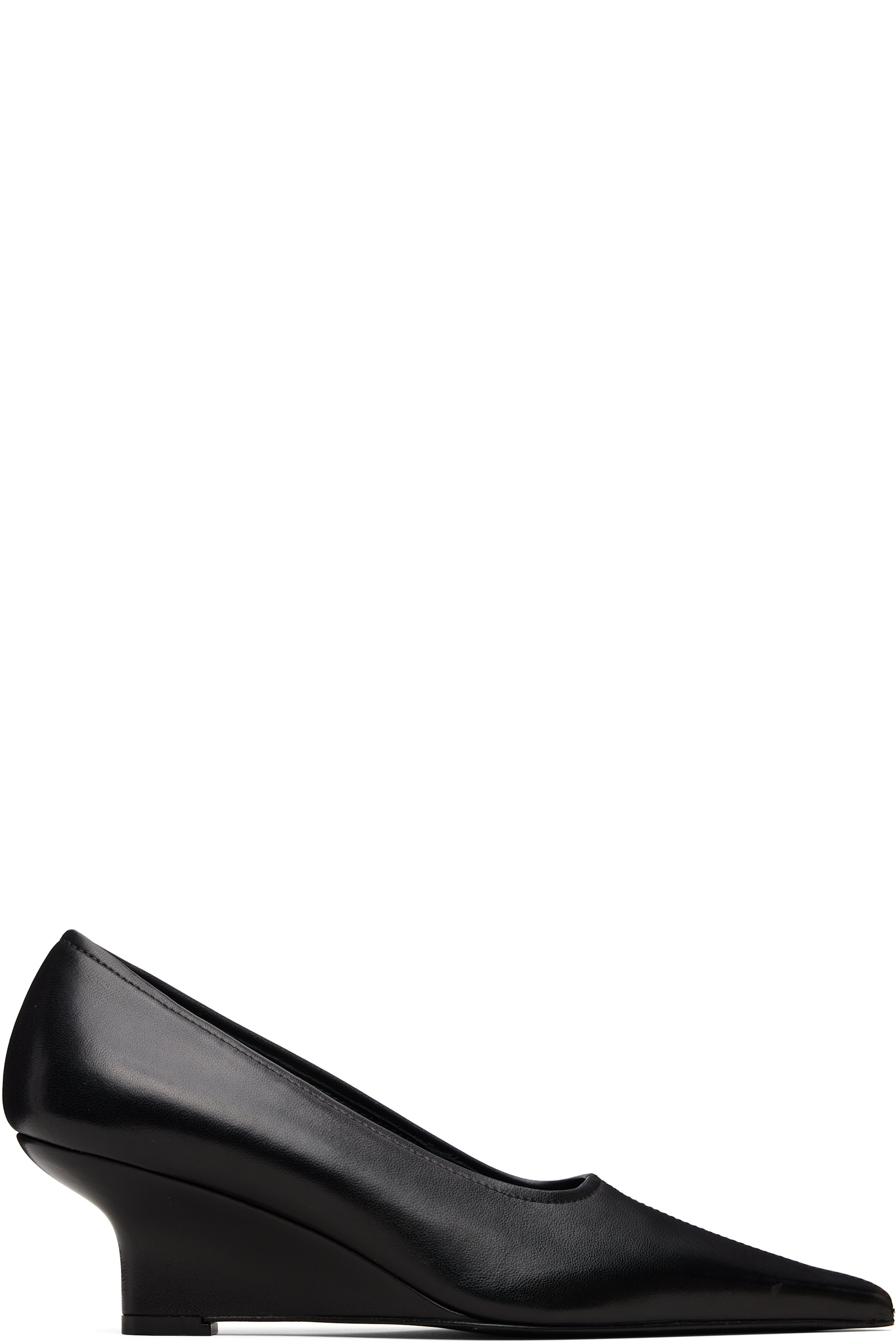 TOTEME - Chaussures à talon compensé noires en cuir nappa à bout pointu
