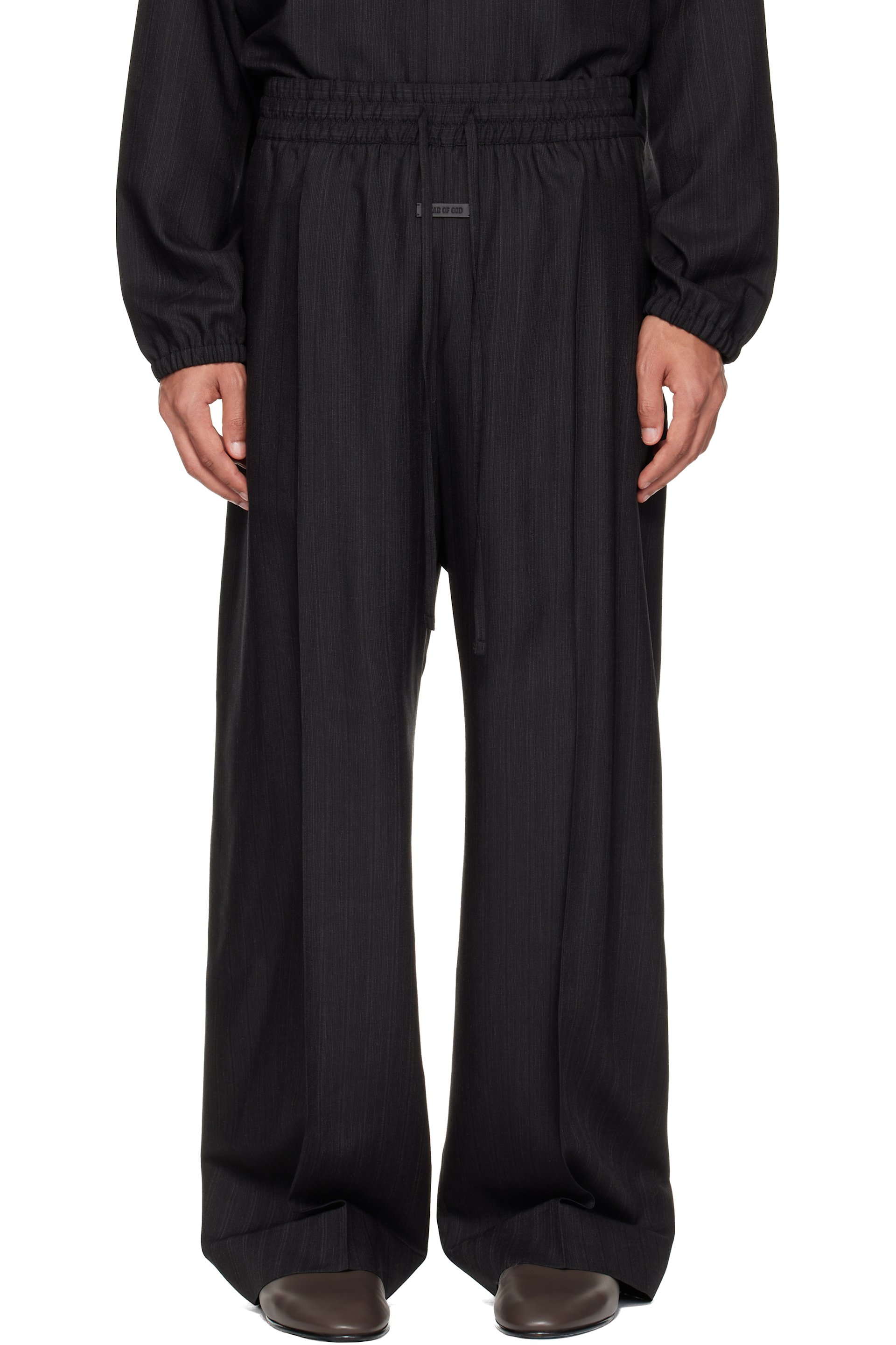 Fear of God - Black Striped Wool Wide Leg Drawstring Trousers