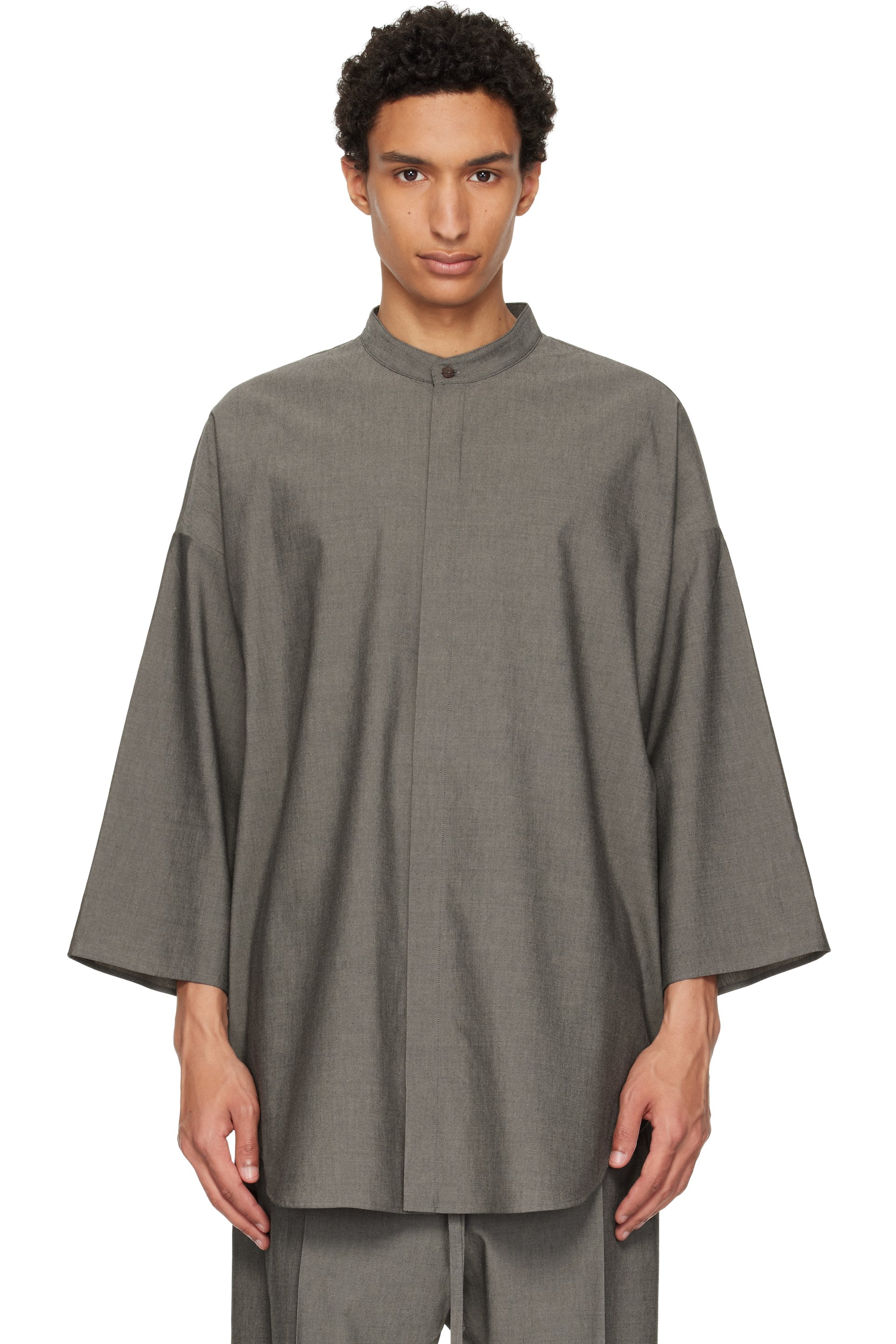 Fear of God - Chemise à manches courtes décontractée grise en toile oxford de coton et laine