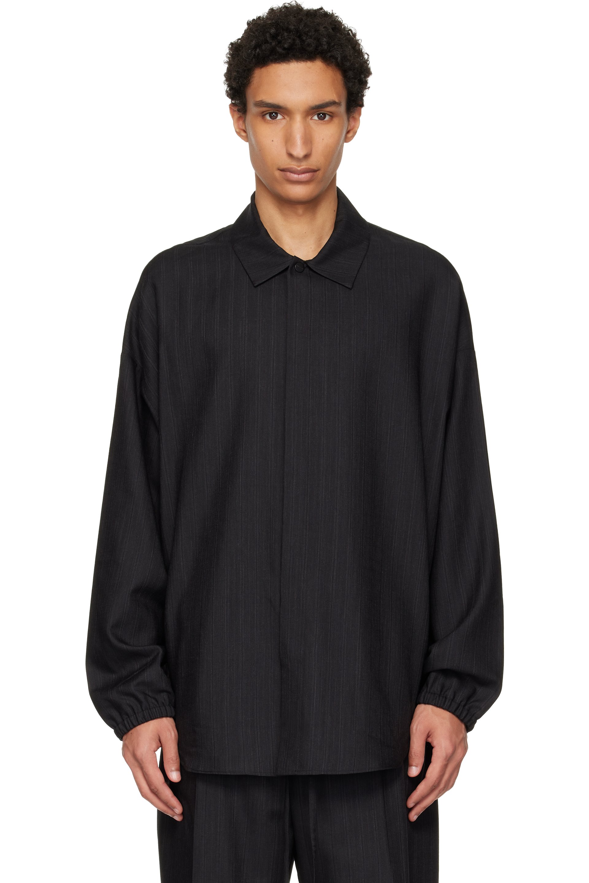 Fear of God - Chemise noire en laine à rayures et à poignets élastiques