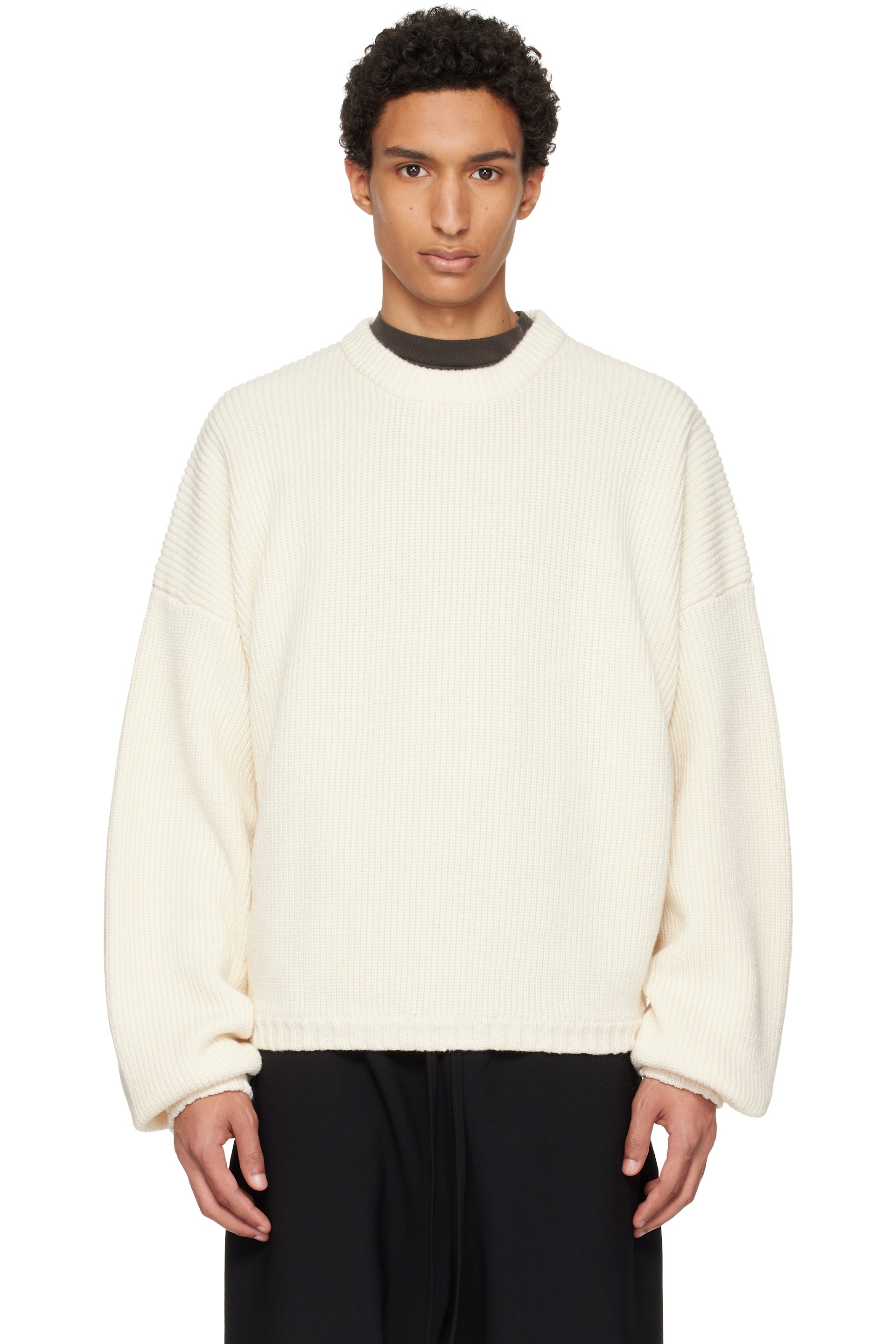 Fear of God - Off-White Double Knit Linen Wool Cotton Crewneck Sweater