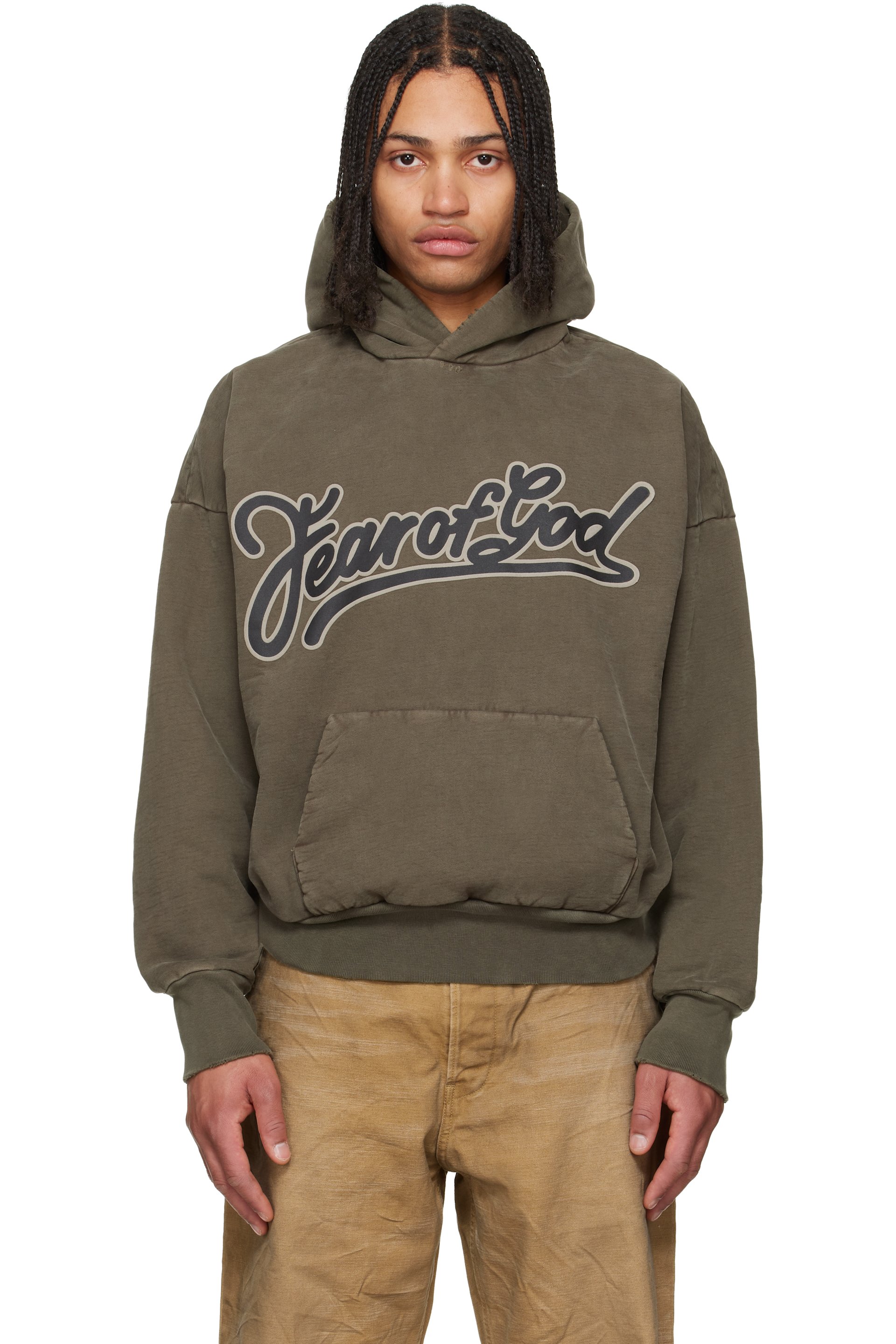 Fear of God - Pull à capuche brun à logo et à coupe classique