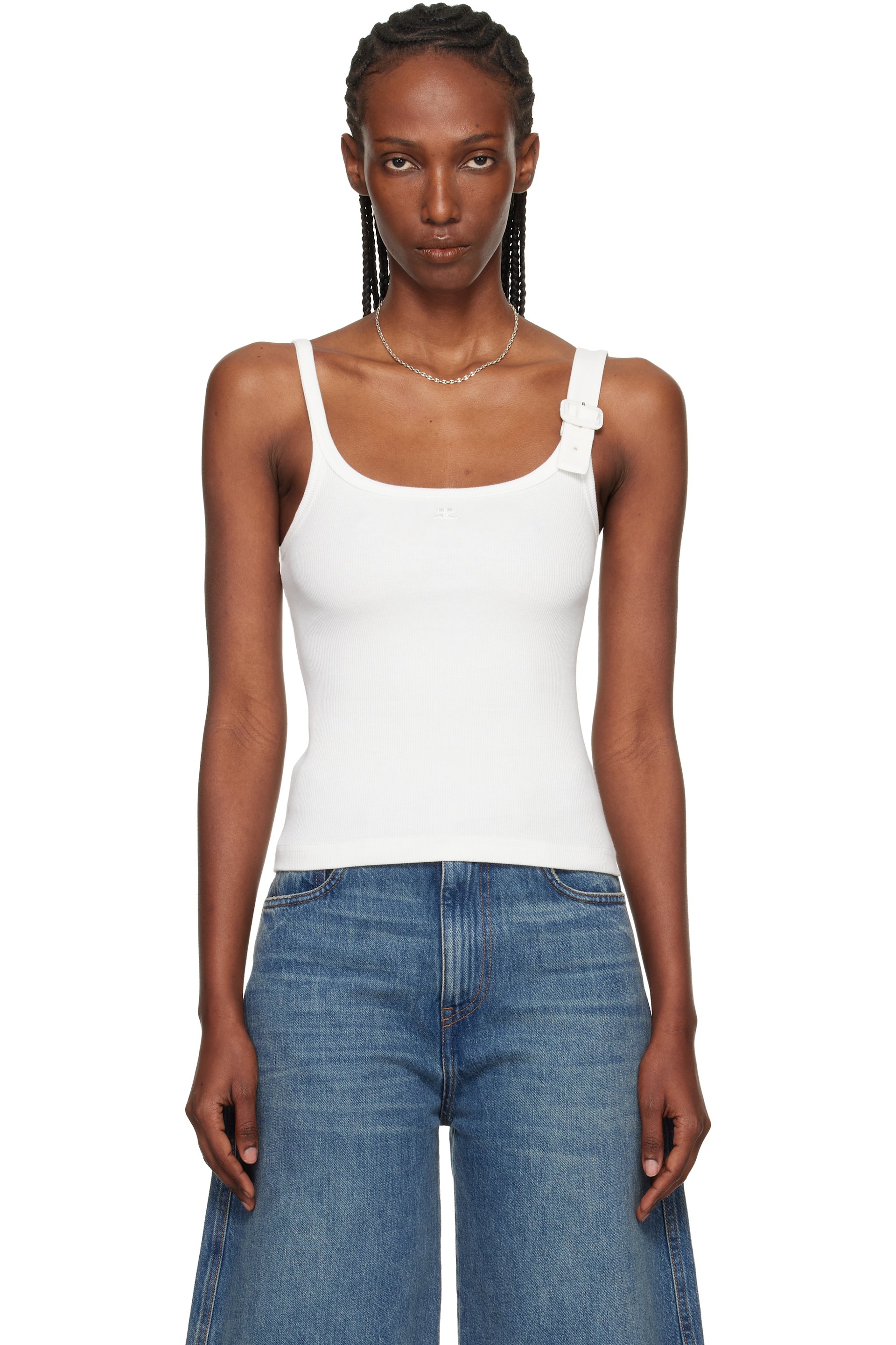 Courrèges: White Buckle 90's Rib Tank Top | SSENSE