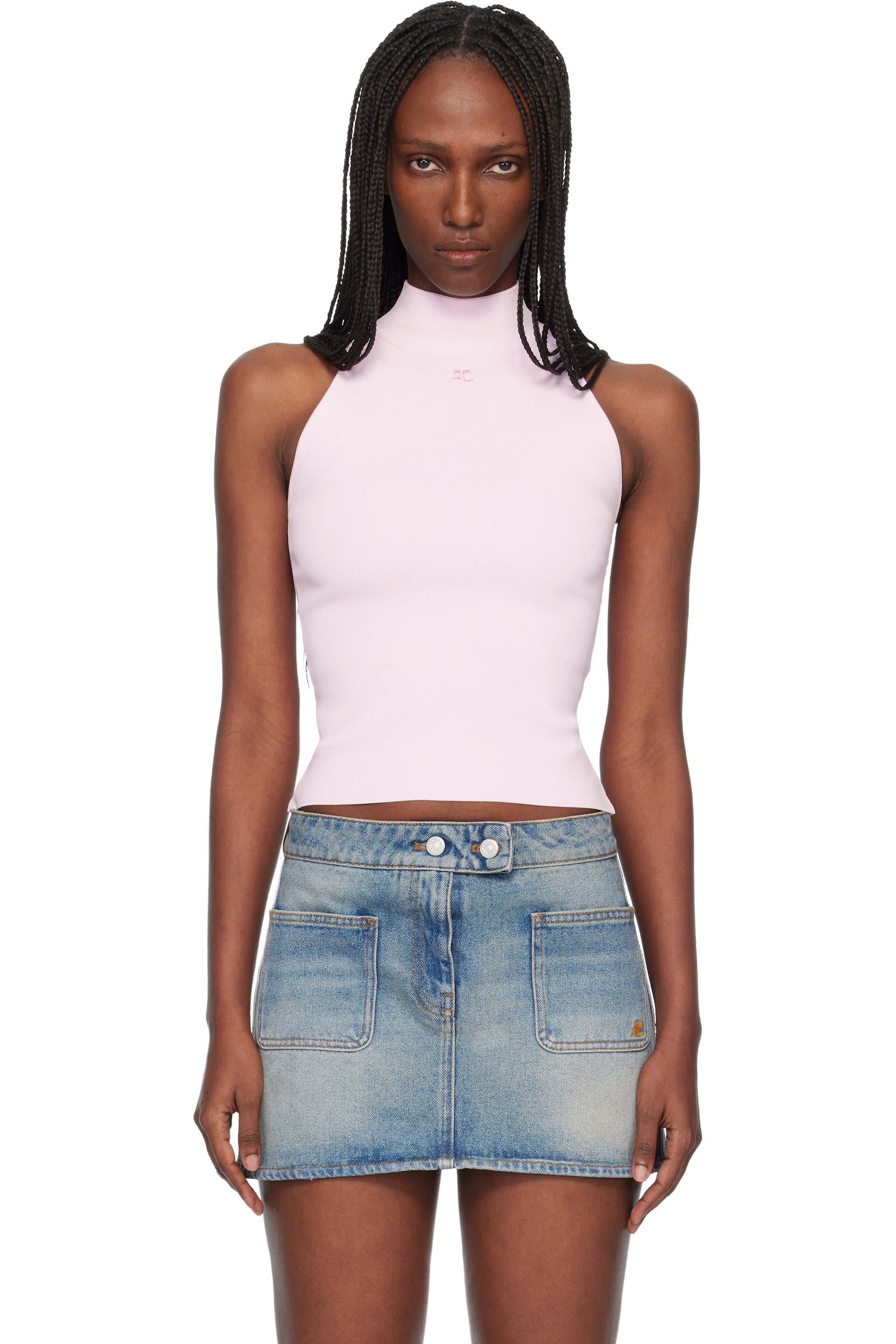 Courrèges Neckline Milano Knit Tank Top Logo ribbed-knit tank top in black - Courreges | Mytheresa