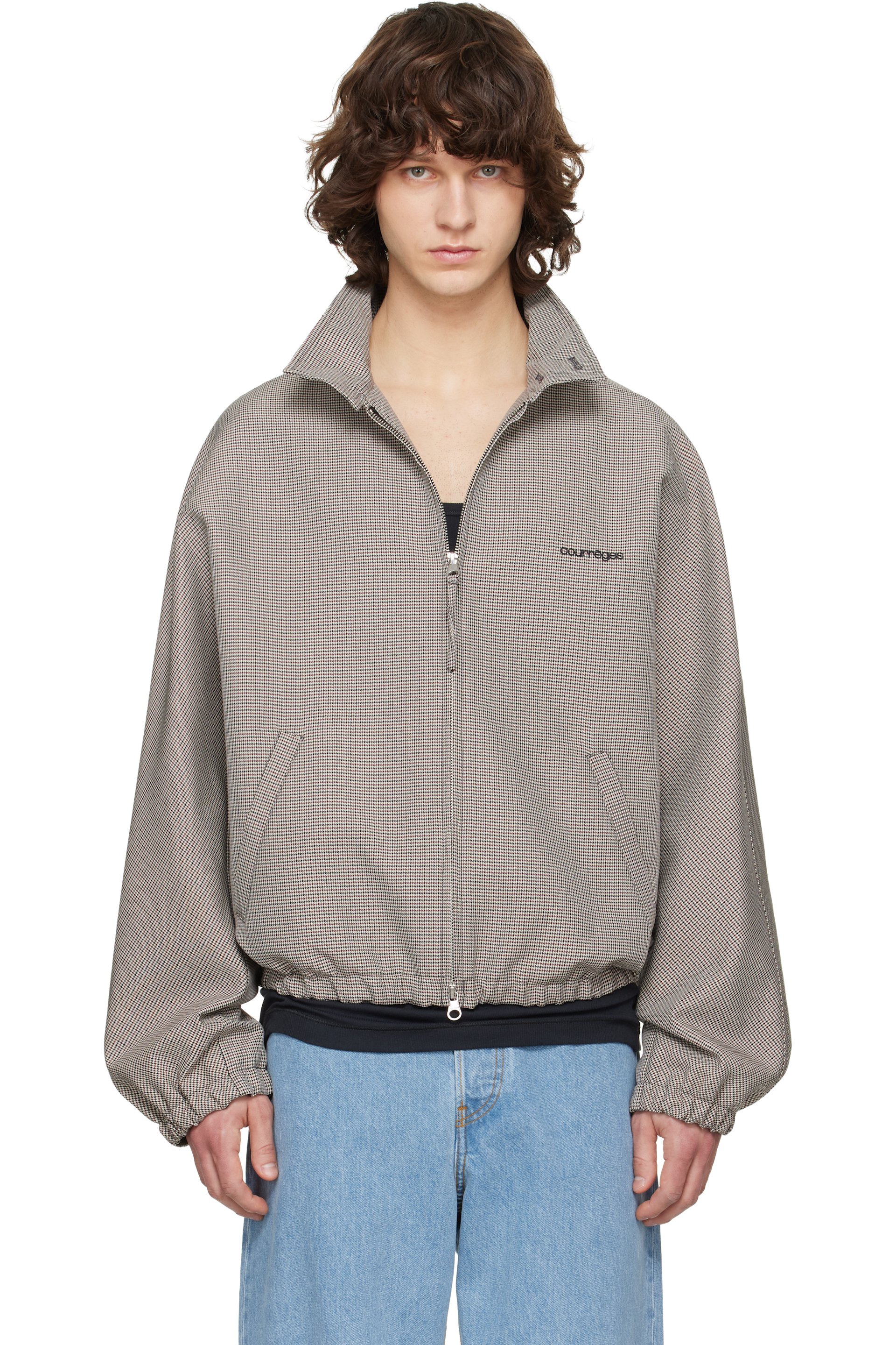 Courrèges - Gray Houndstooth Zipped Bomber Jacket