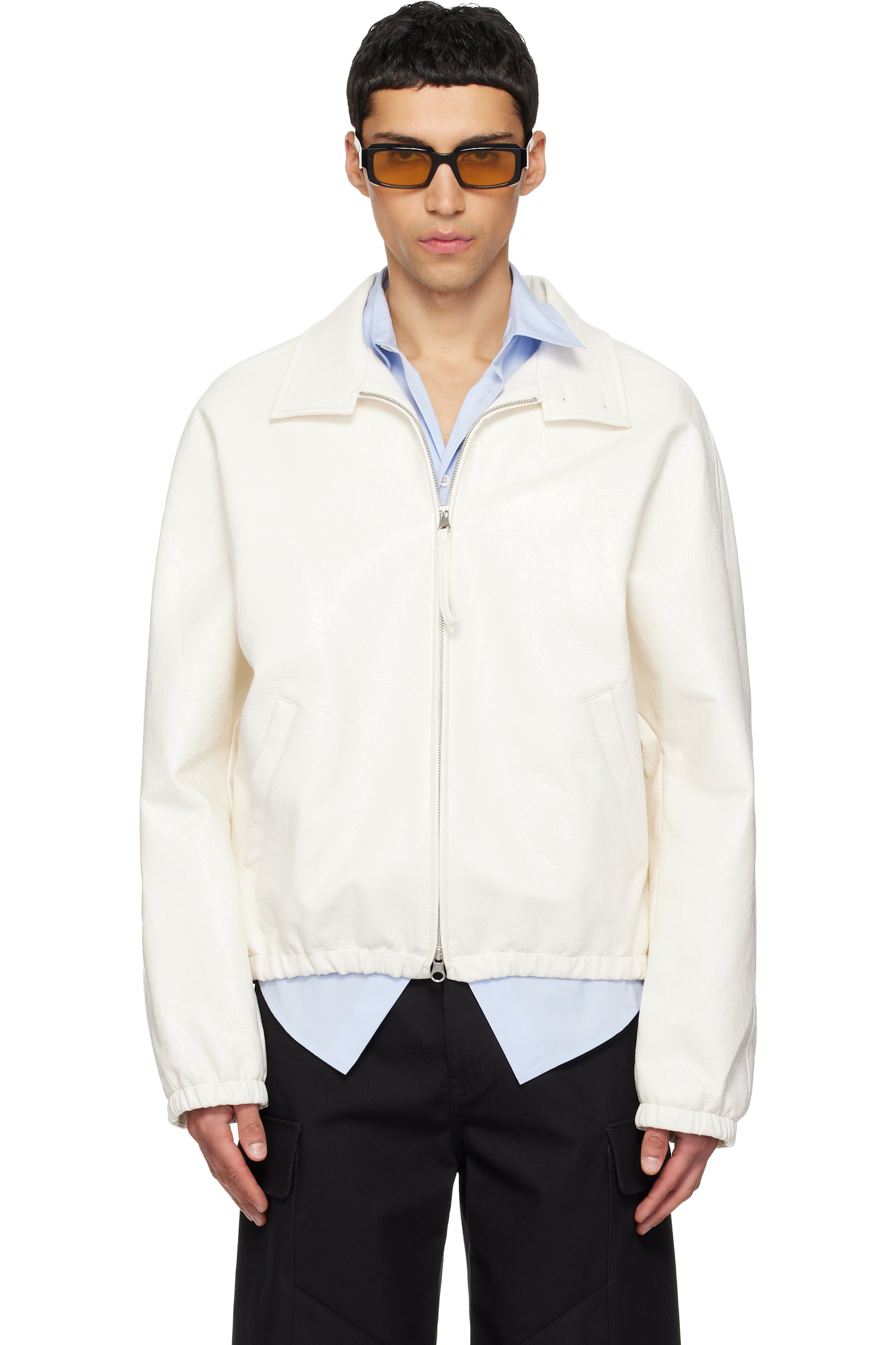 Courrèges - Off-White Vinyl Zipped Bomber Jacket