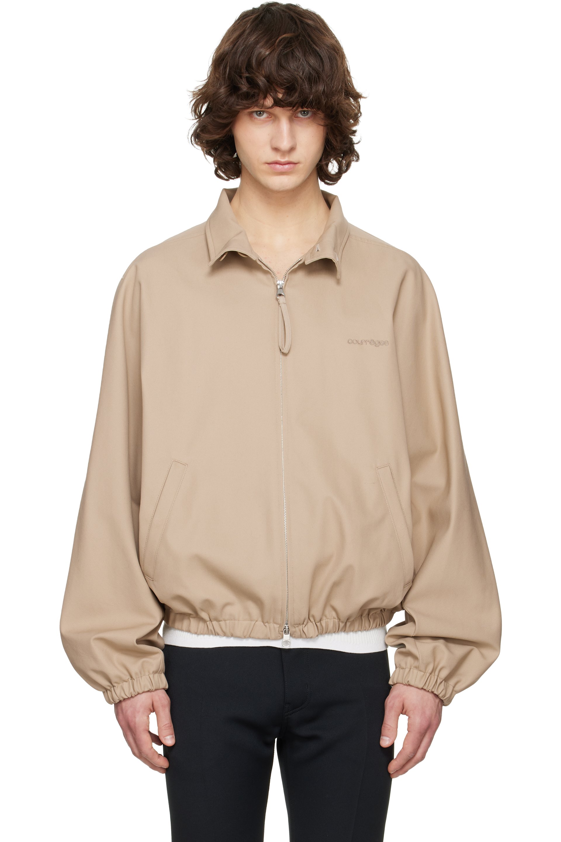 Courrèges - Beige Cotton Zipped Bomber Jacket