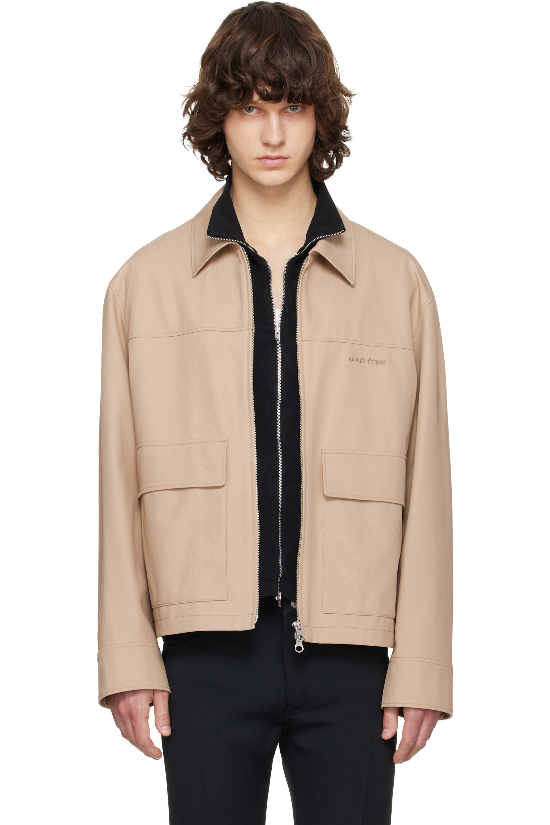 Courrèges - Beige 2-Pocket Zipped Cotton Jacket