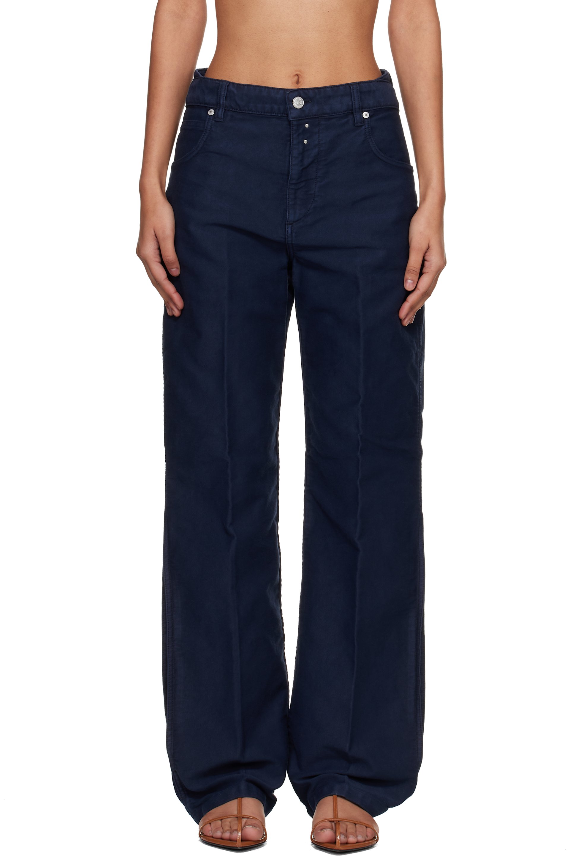Victoria Beckham - Pantalon utilitaire bleu marine à fente aux coutures extérieures