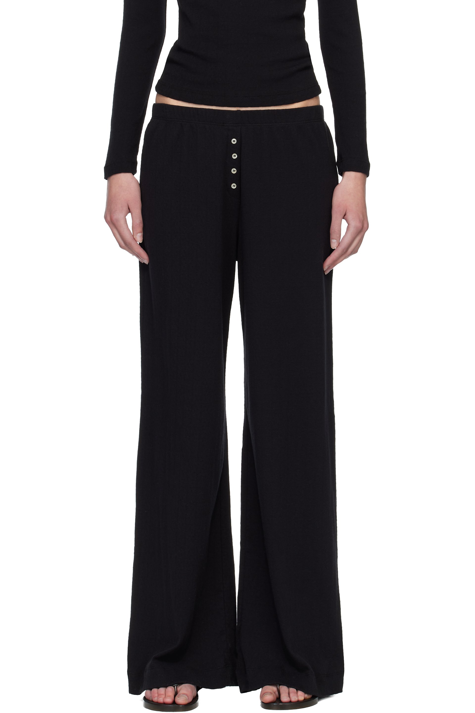 LESET - Pantalon de détente de style boxer noir en pointelle
