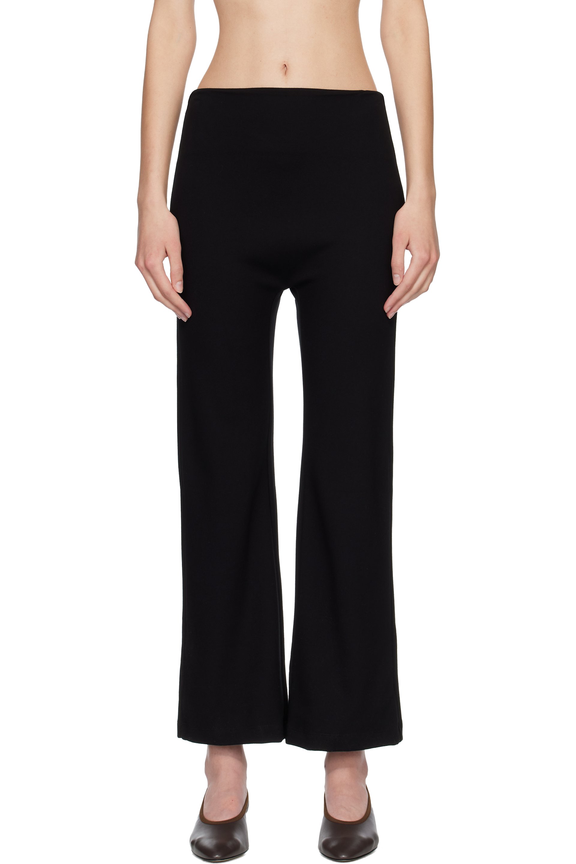 LESET - Pantalon évasé noir en point de Rome Rio à taille haute