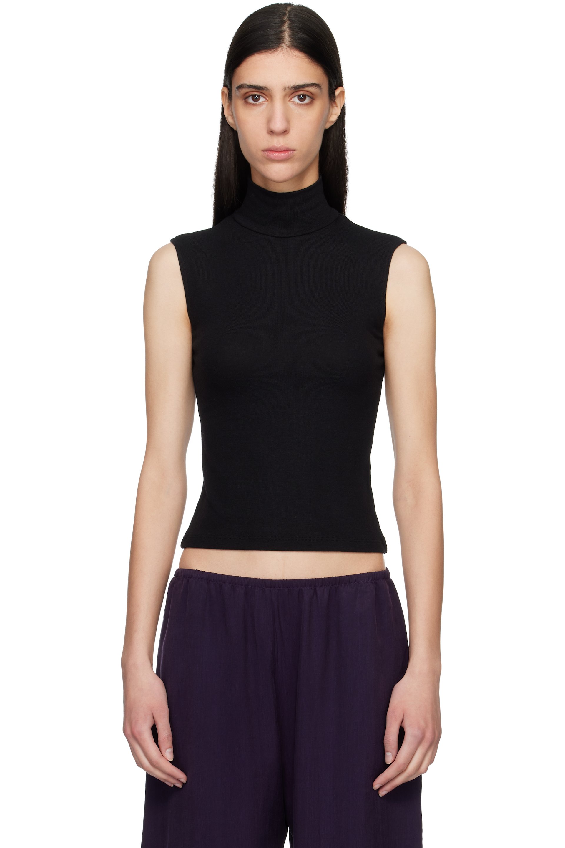 LESET - Col roulé sans manches noir en jersey Lauren