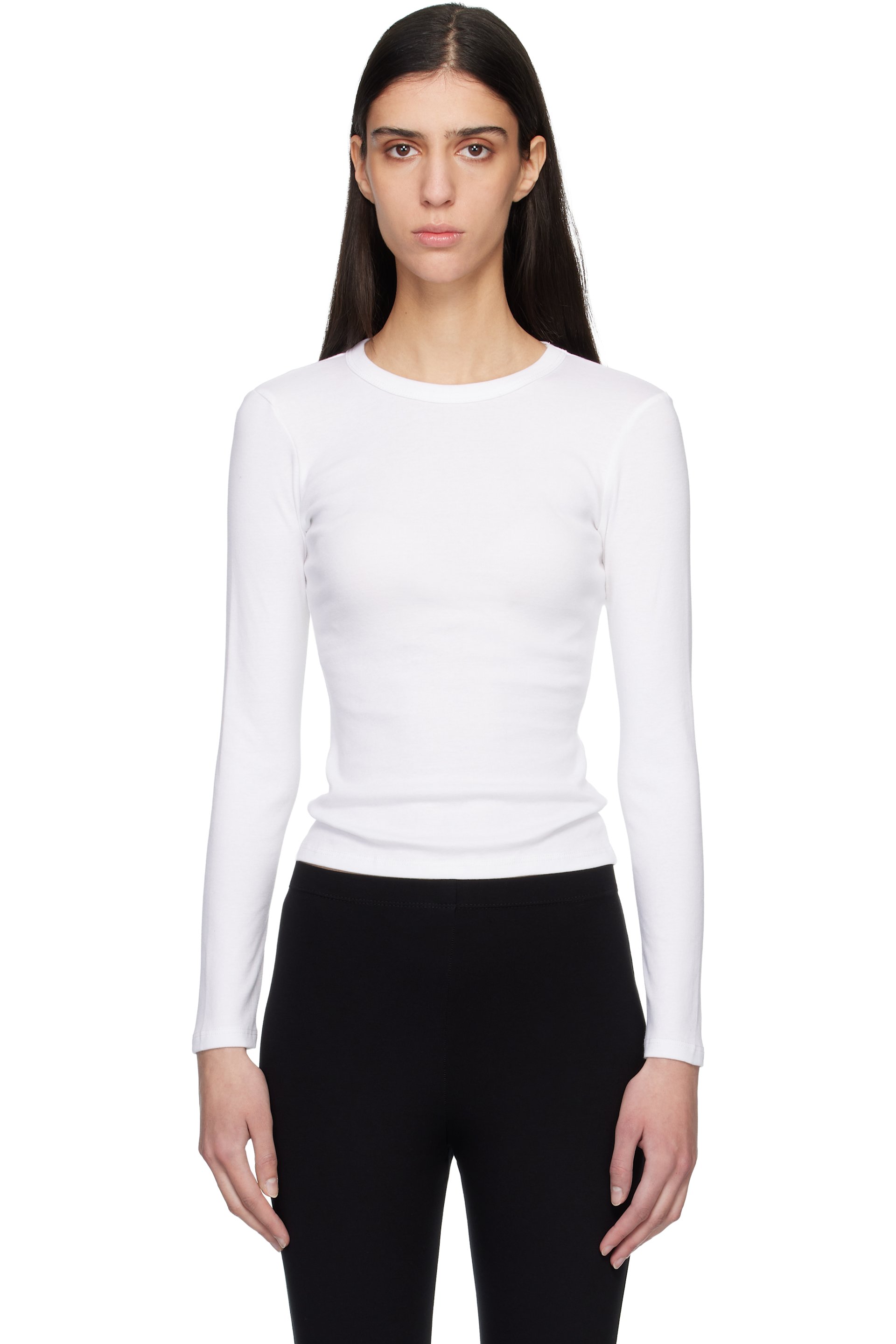 LESET - T-shirt à manches longues ajusté blanc en coton Nando