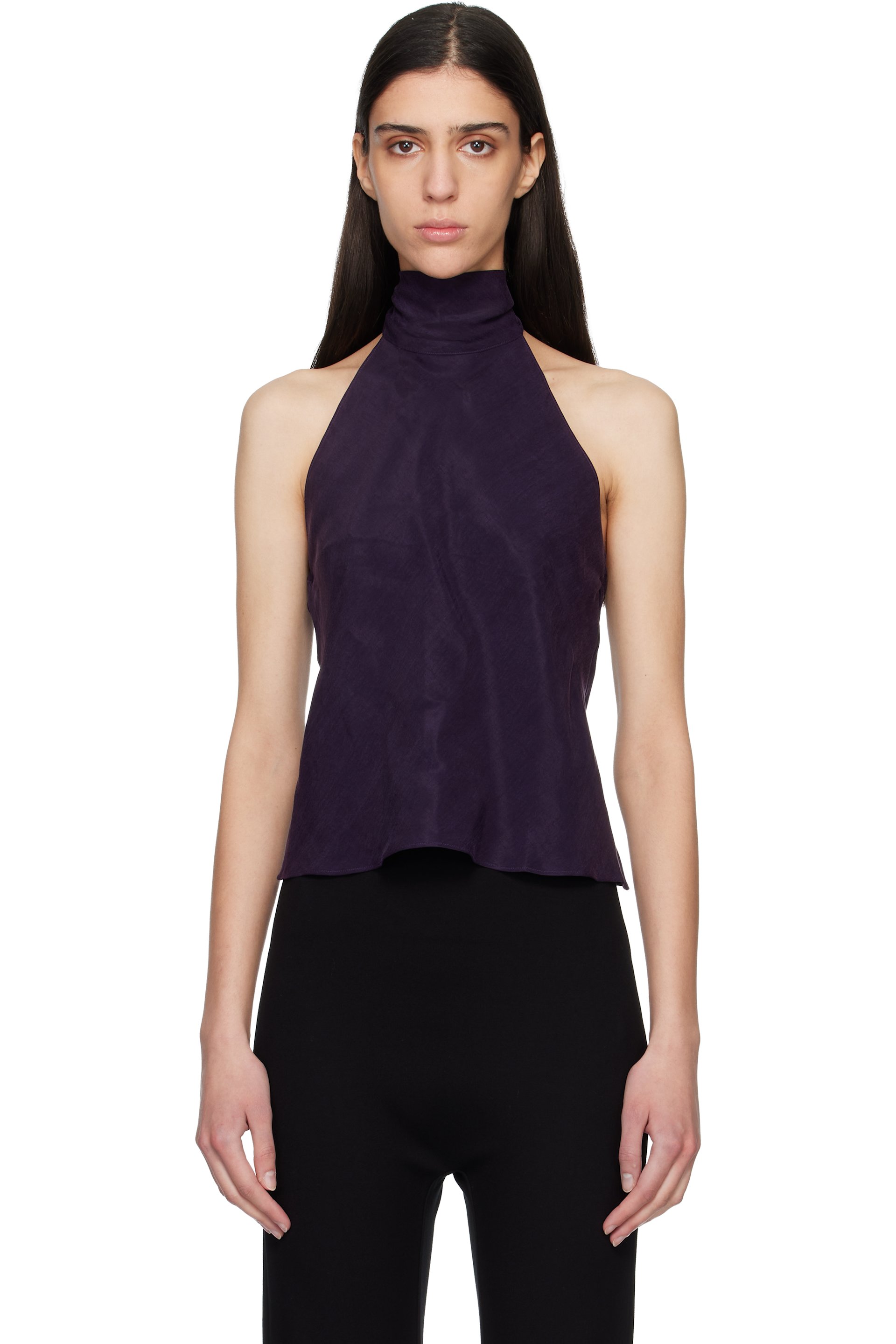 LESET - Haut mauve en sergé Kim à corsage bain de soleil