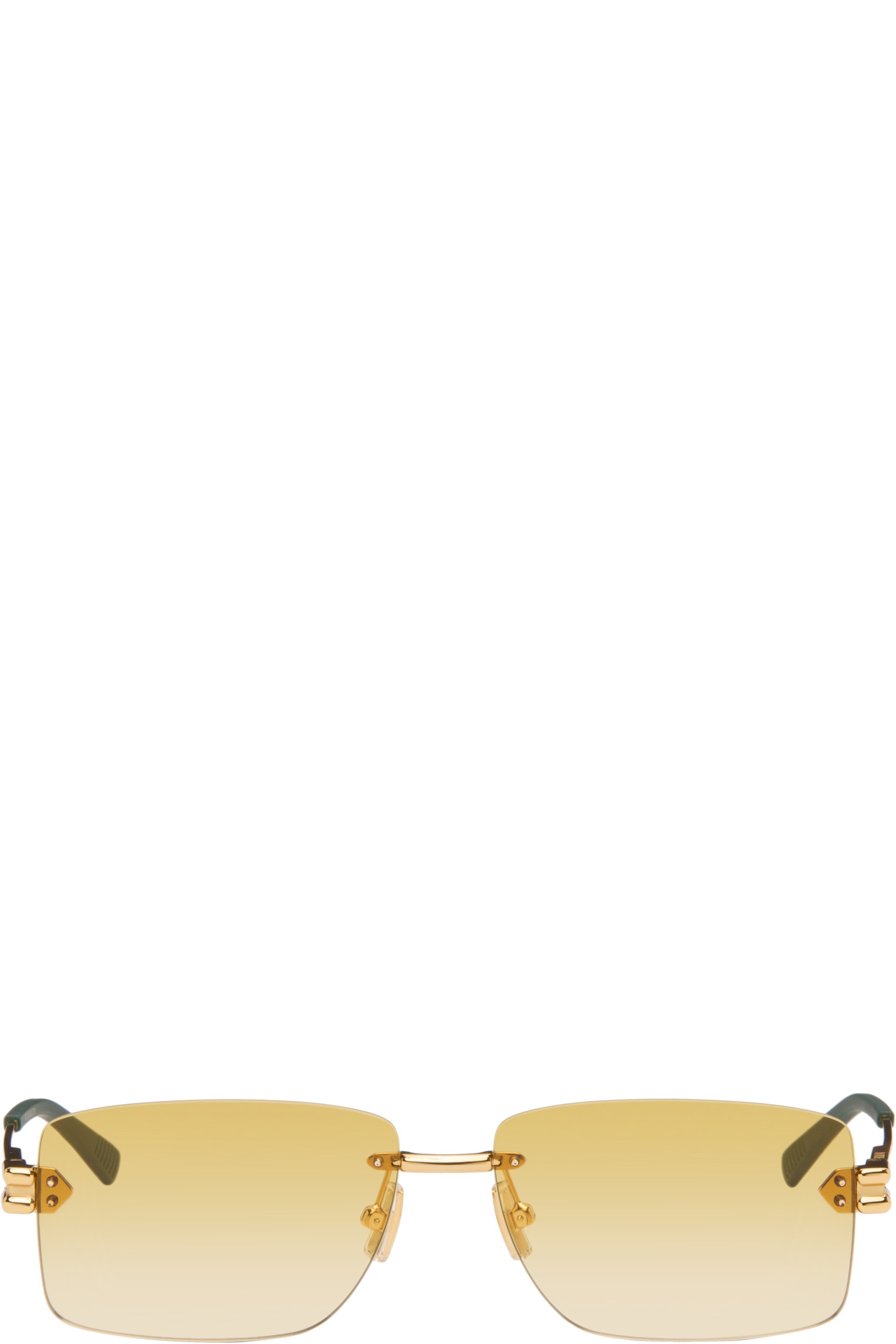 Bottega Veneta - Gold Lock Rectangular Sunglasses