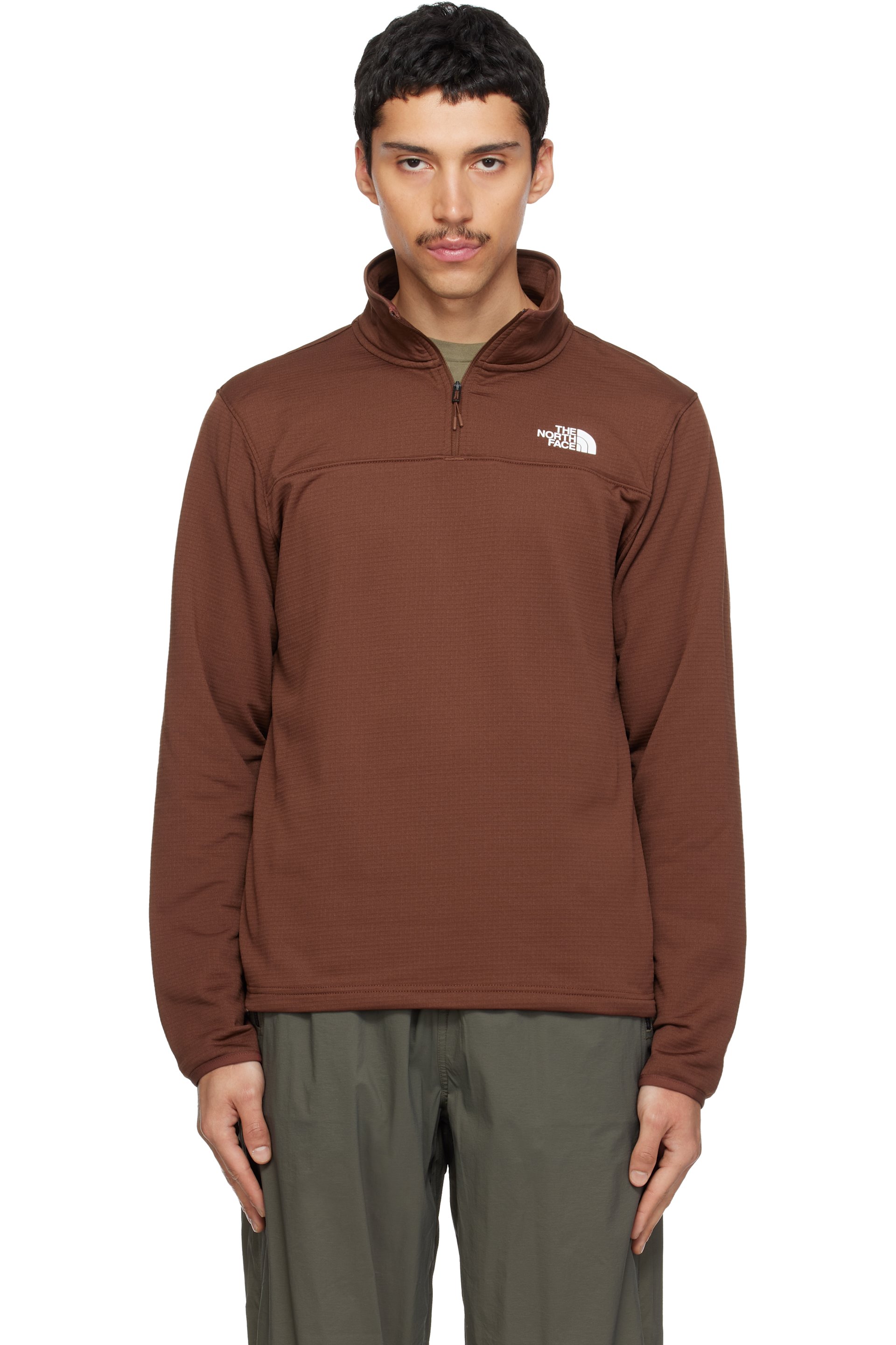 The North Face - Brown Cedar Trail Grid Fleece Quarter-Zip Sweatshirt