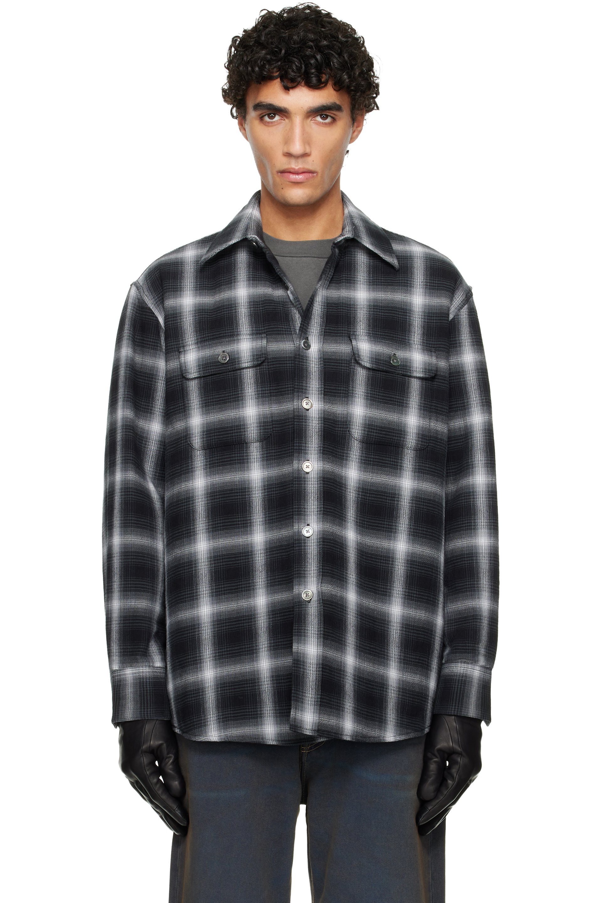 に*ん様 OUR LEGACY MOSS SHIRT OUR LEGACY: Black & White Padded Moss Shirt | SSENSE